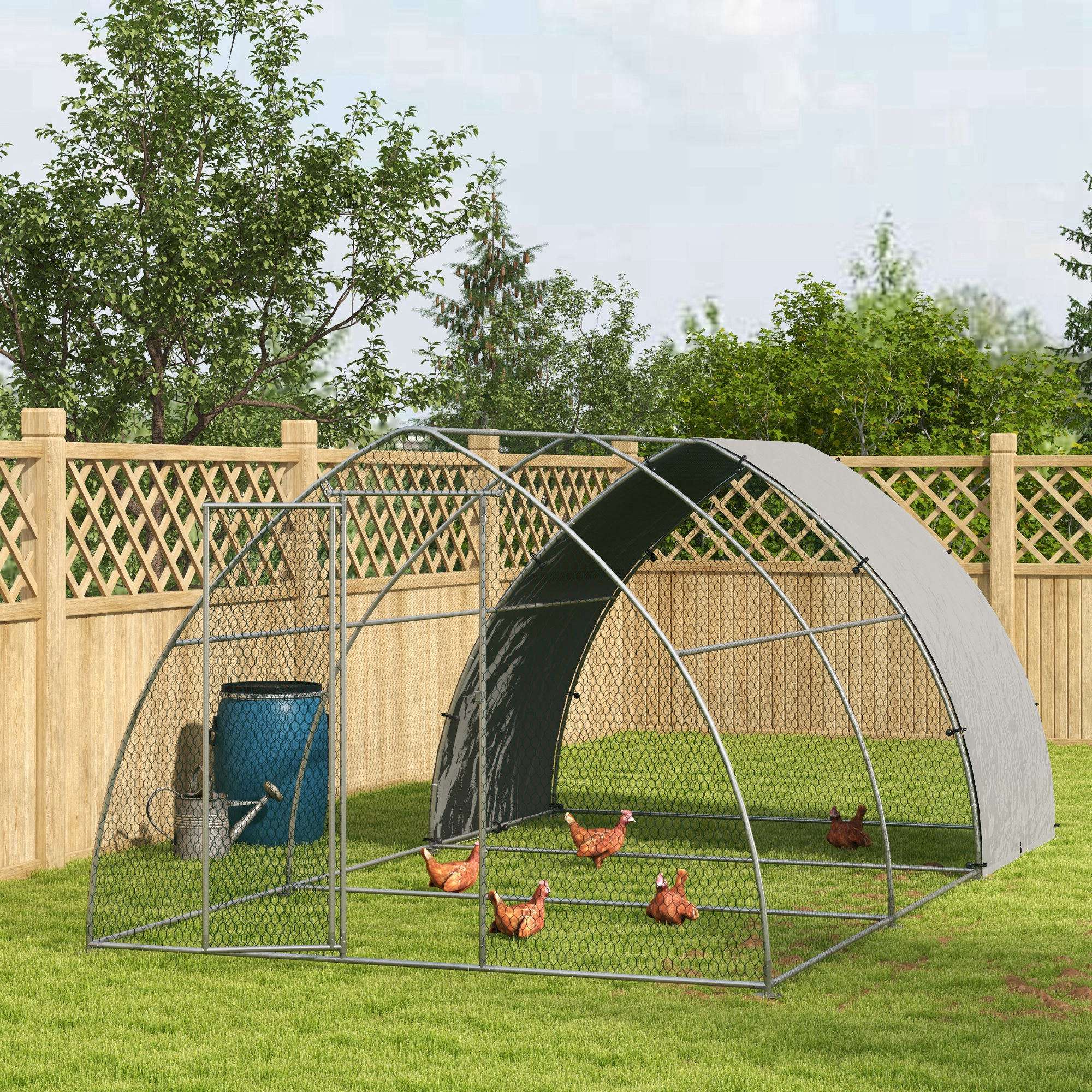 PawHut Chicken Run, Large Metal Chicken Coop with Waterproof and Anti-UV Cover, Walk in Poultry Cage Outdoor for 14-18 Chickens, Ducks, Hens, Rabbits, 10' x 18.4' x 7.2'