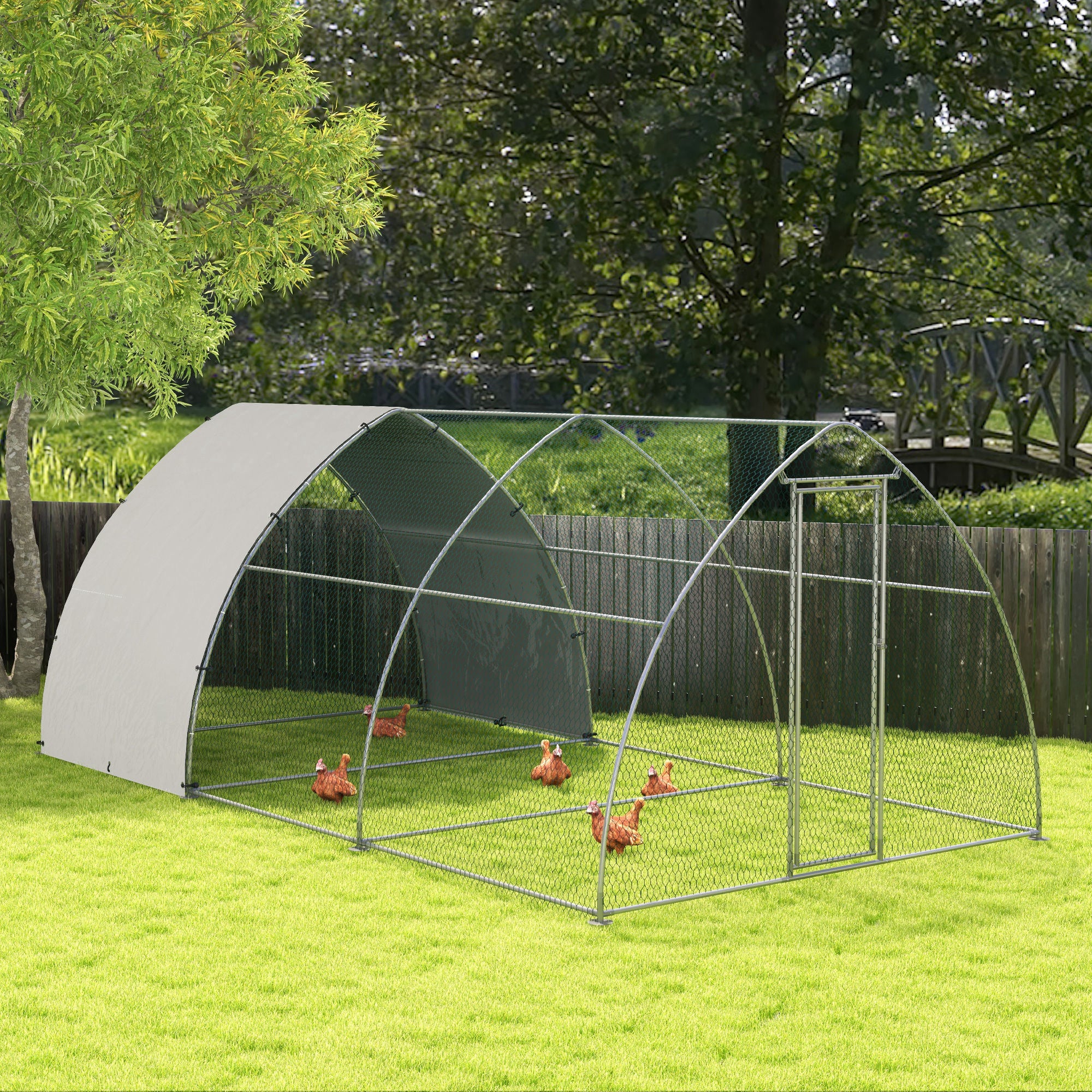 PawHut Chicken Run, Large Metal Chicken Coop with Waterproof and Anti-UV Cover, Walk in Poultry Cage Outdoor for 14-18 Chickens, Ducks, Hens, Rabbits, 10' x 18.4' x 7.2'