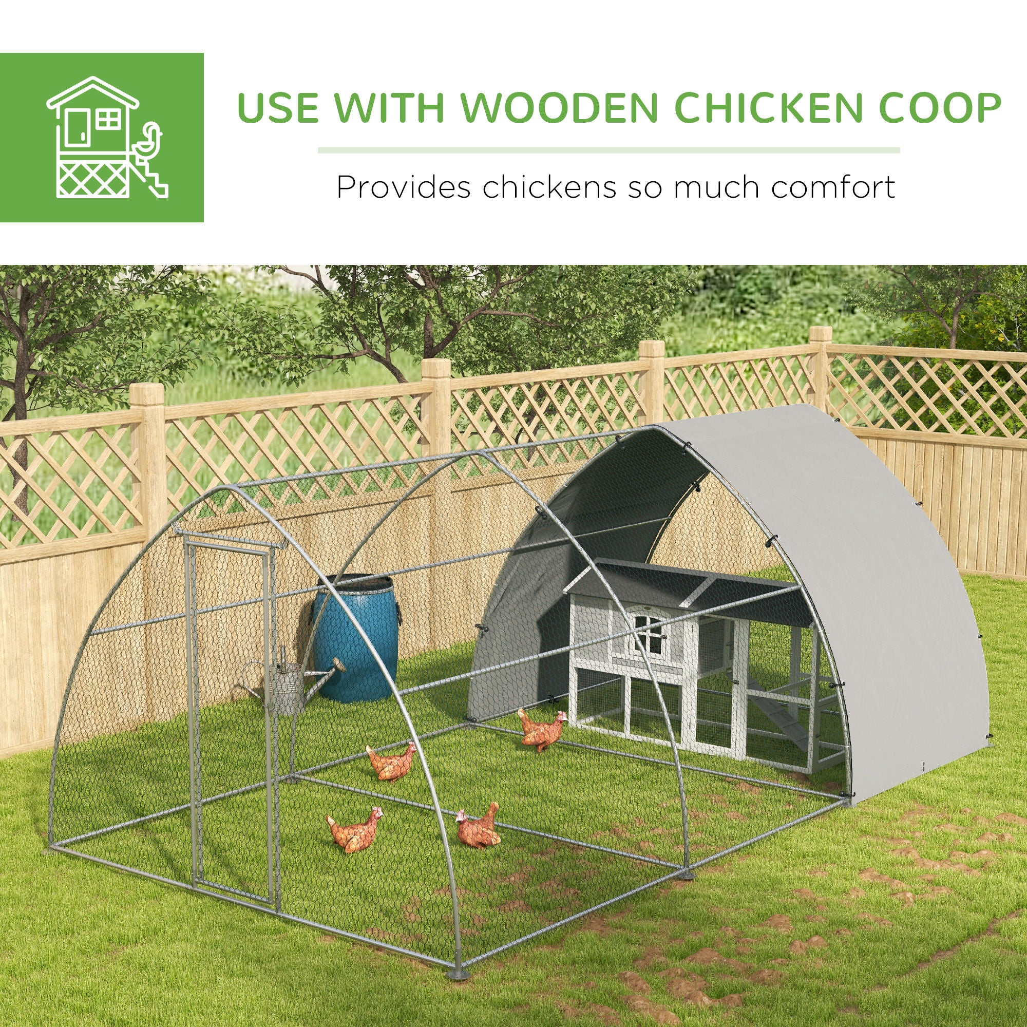 PawHut Chicken Run, Large Metal Chicken Coop with Waterproof and Anti-UV Cover, Walk in Poultry Cage Outdoor for 14-18 Chickens, Ducks, Hens, Rabbits, 10' x 18.4' x 7.2'