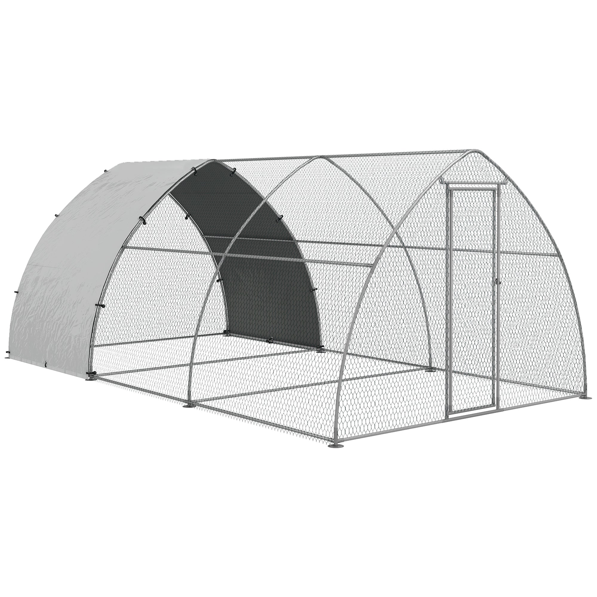 PawHut Chicken Run, Large Metal Chicken Coop with Waterproof and Anti-UV Cover, Walk in Poultry Cage Outdoor for 14-18 Chickens, Ducks, Hens, Rabbits, 10' x 18.4' x 7.2'