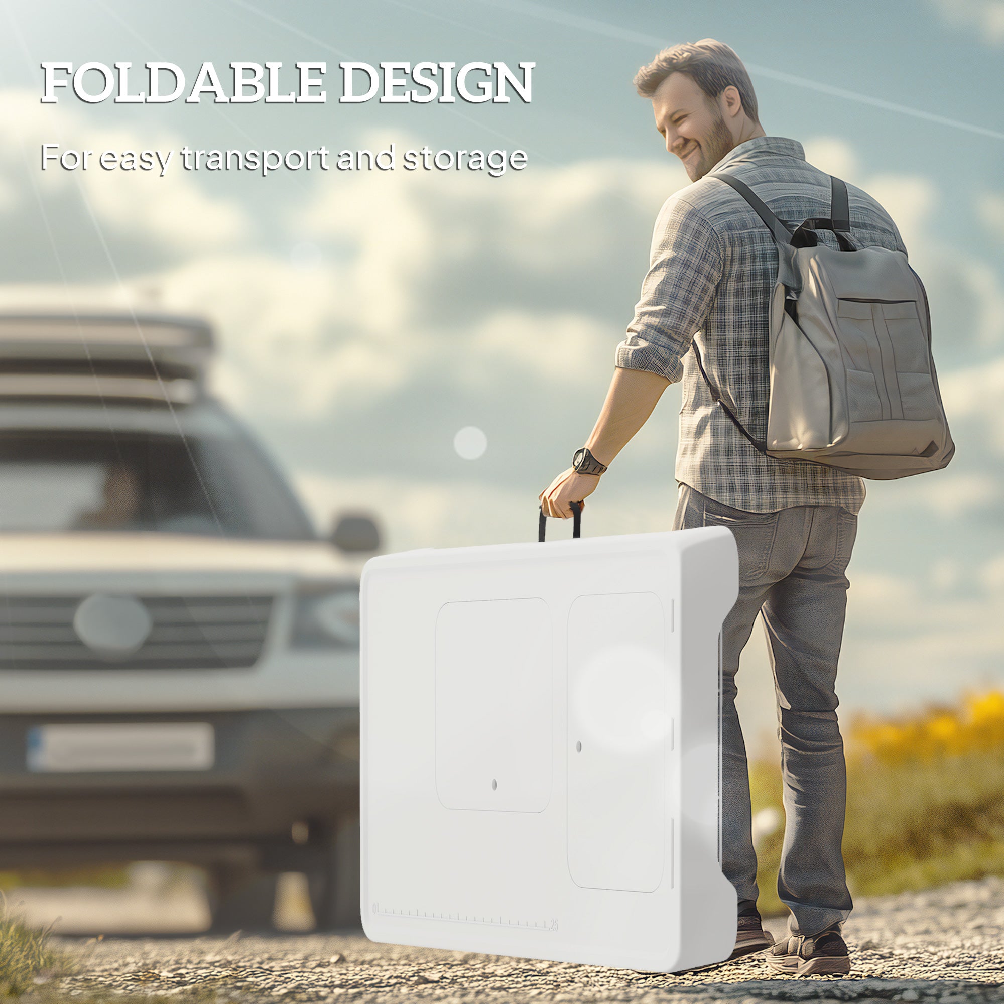 Outsunny Folding Fish Cleaning Table with Sinks, Camping Sink with Faucet Drainage Hose Sprayer Shelf Drawer Storage Basket, Outdoor Sink Station for Beach Patio Picnic, White