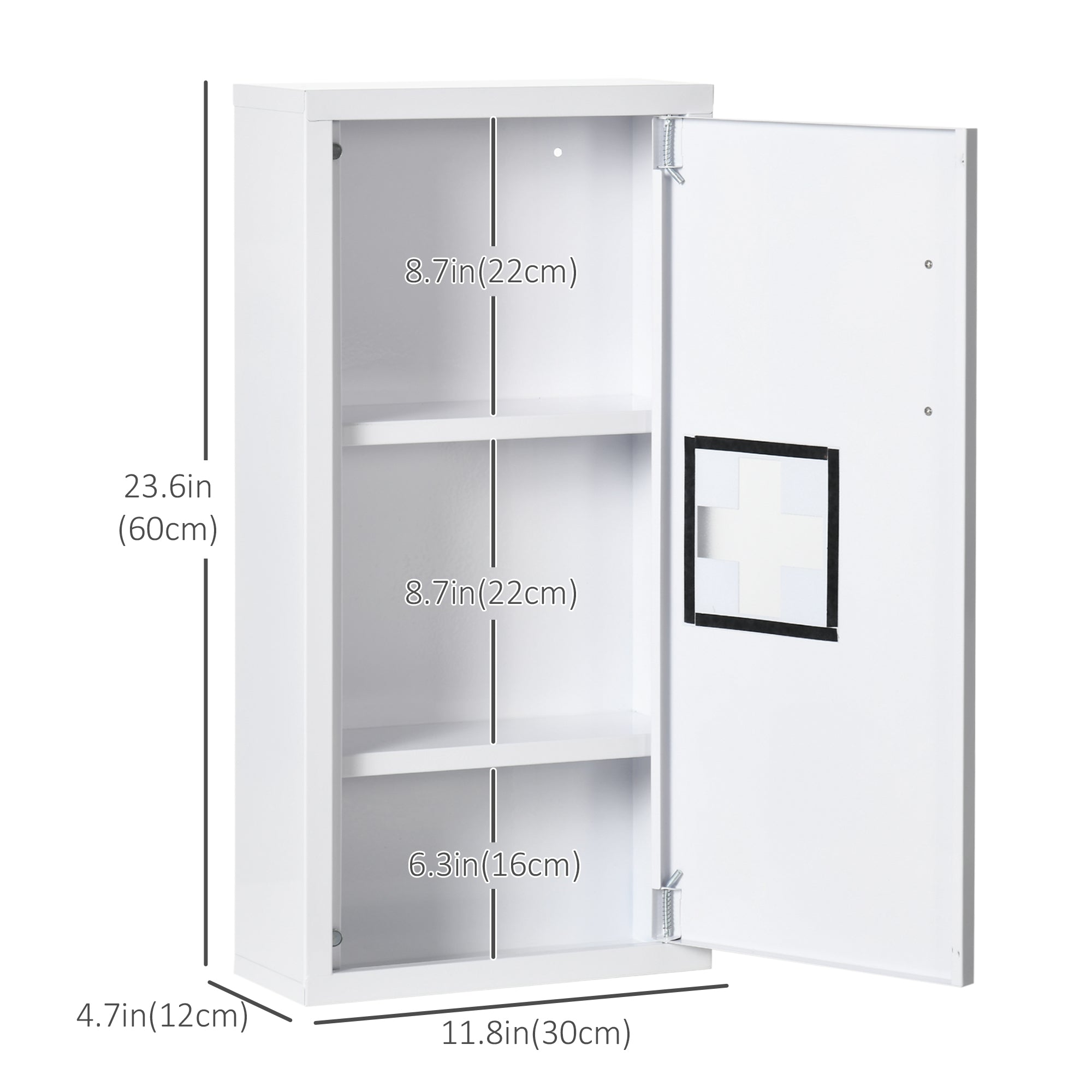 kleankin 12" x 24" Wall Medicine Cabinet, 3 Tier Steel Wall Cabinet for Bathroom, Kitchen, White
