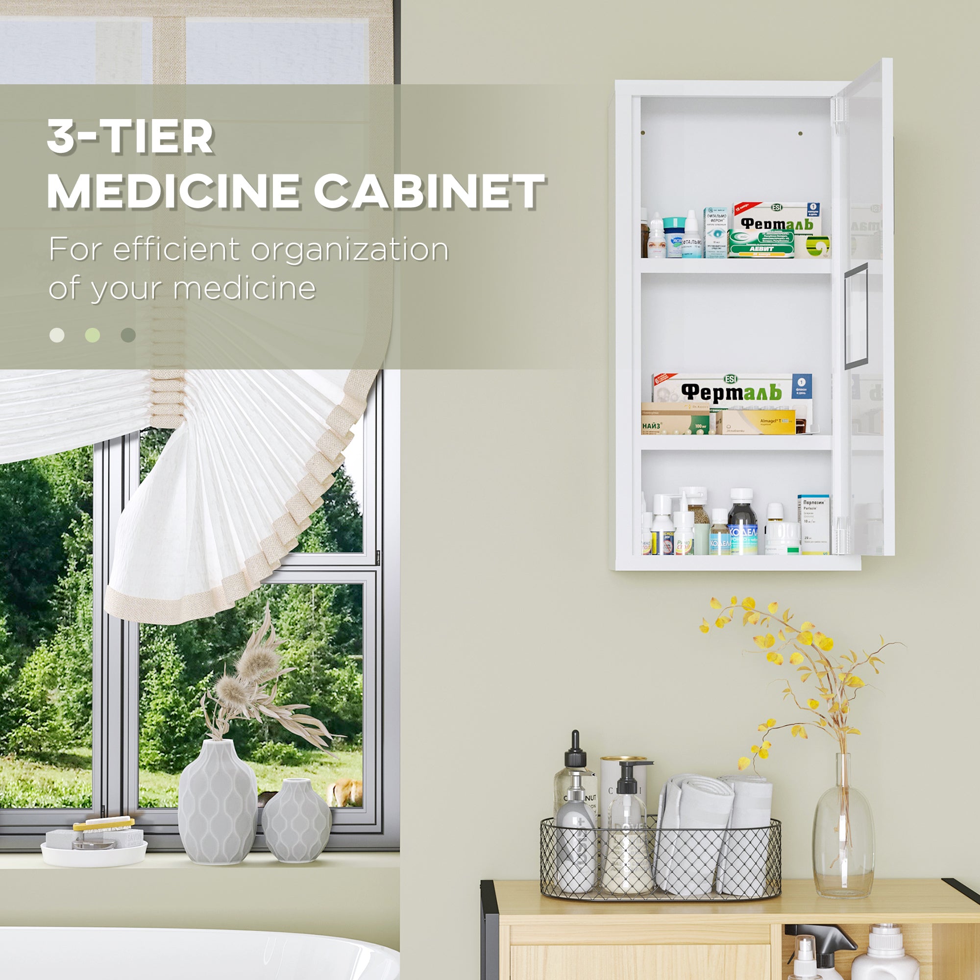 kleankin 12" x 24" Wall Medicine Cabinet, 3 Tier Steel Wall Cabinet for Bathroom, Kitchen, White
