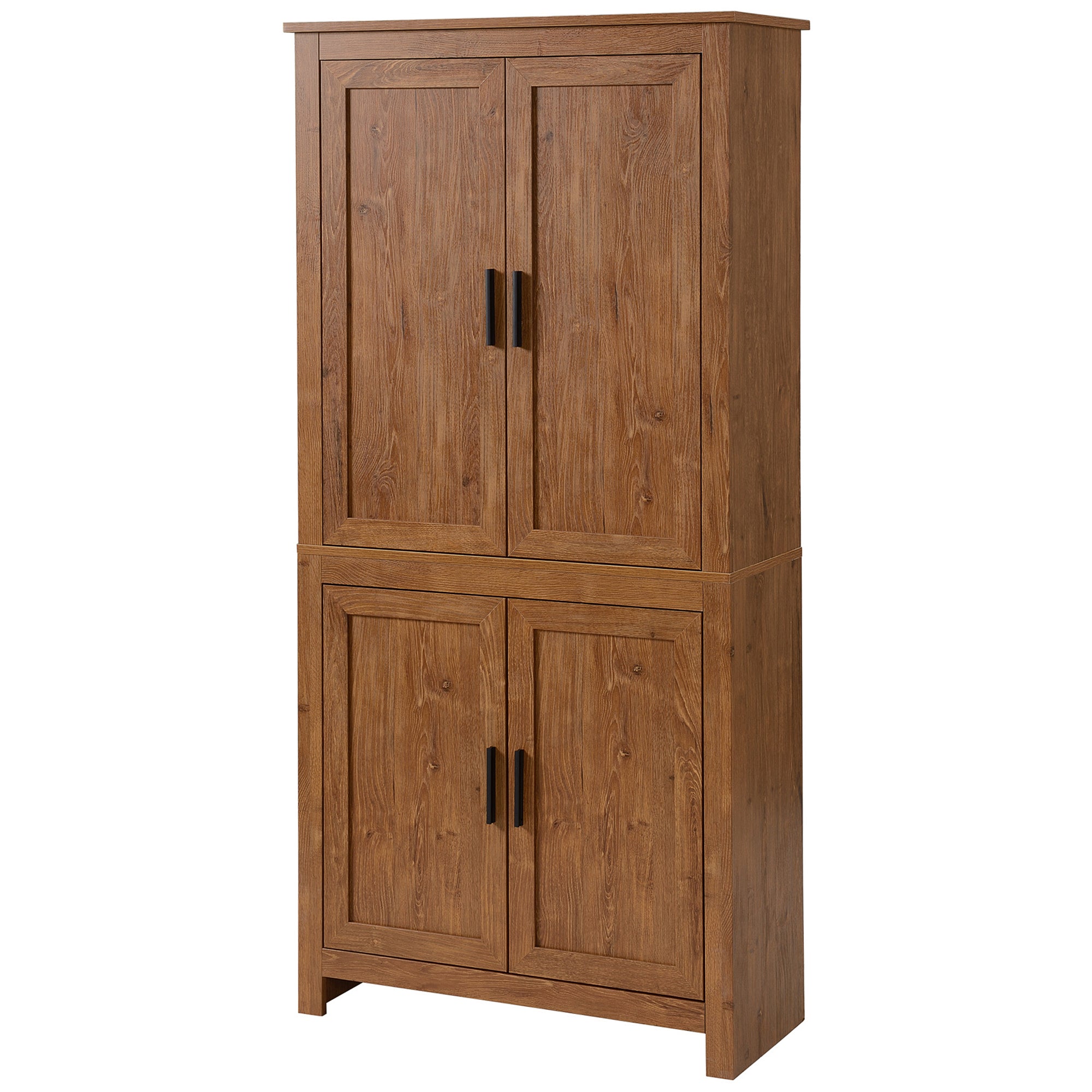 HOMCOM 64" Kitchen Pantry Cabinet, Kitchen Pantry Storage Cabinet with 4 Doors and 3 Adjustable Shelves, Oak