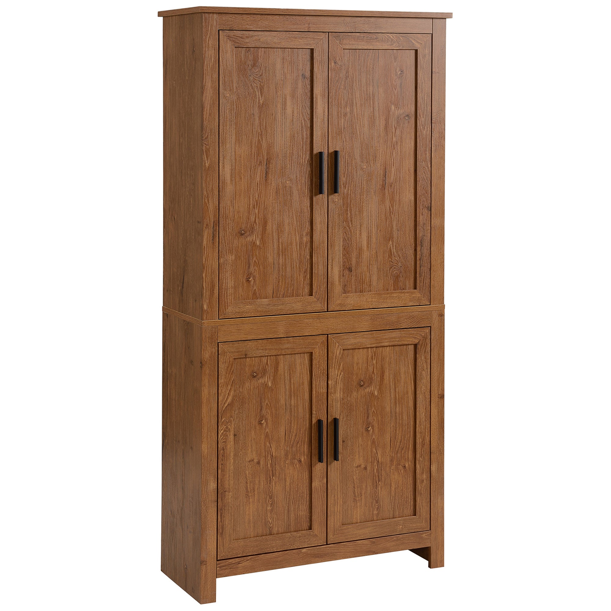 HOMCOM 64" Kitchen Pantry Cabinet, Kitchen Pantry Storage Cabinet with 4 Doors and 3 Adjustable Shelves, Oak