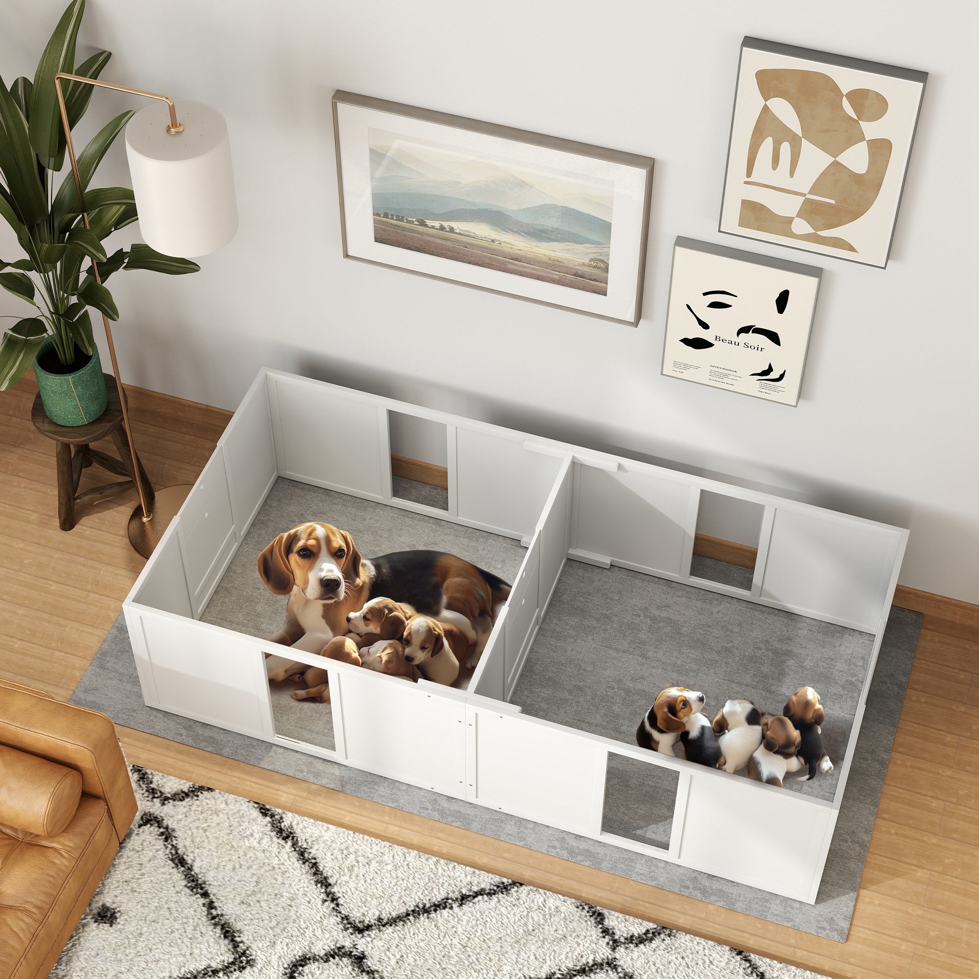 PawHut Whelping Box for Dogs and Puppies, Dog Whelping Pen, Dog Birth Supplies Indoor with Removable Adjustable Height Doors, for Medium Sized Dogs, 77" x 38" x 19"