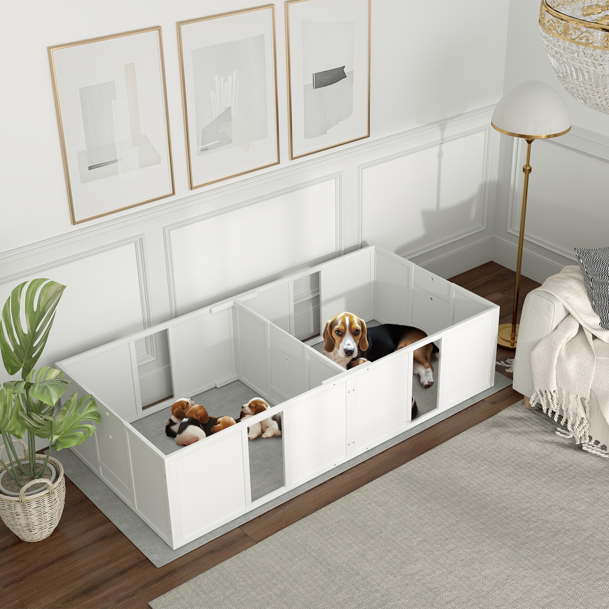 PawHut Whelping Box for Dogs and Puppies, Dog Whelping Pen, Dog Birth Supplies Indoor with Removable Adjustable Height Doors, for Medium Sized Dogs, 77" x 38" x 19"