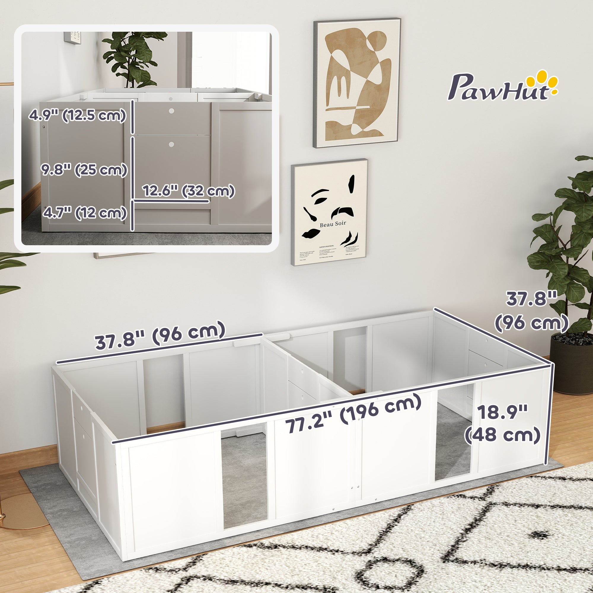 PawHut Whelping Box for Dogs and Puppies, Dog Whelping Pen, Dog Birth Supplies Indoor with Removable Adjustable Height Doors, for Medium Sized Dogs, 77" x 38" x 19"