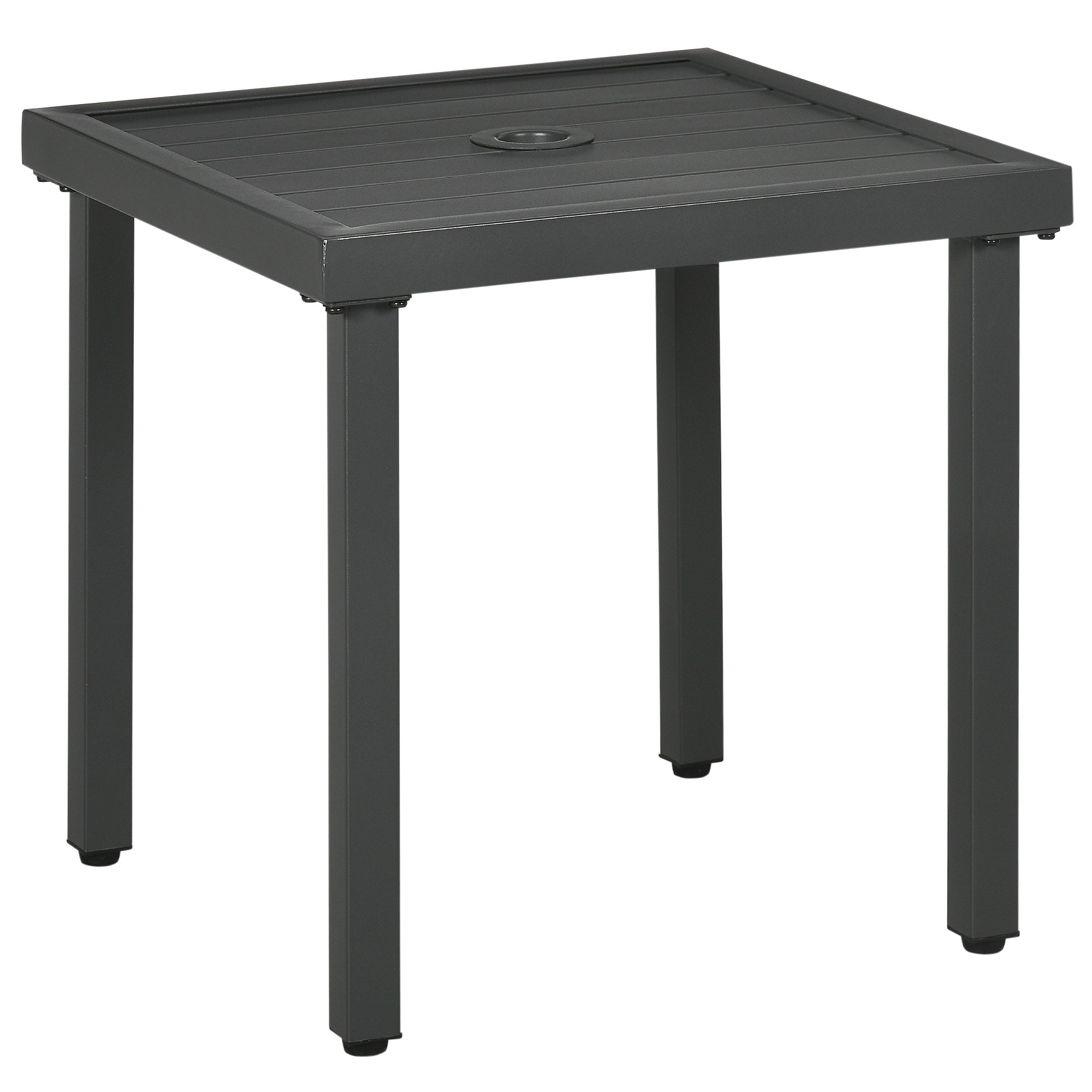 Outsunny Outdoor Side Table, Patio End Table with Umbrella Hole, Small Coffee Table with Steel Frame for Balcony, Gray