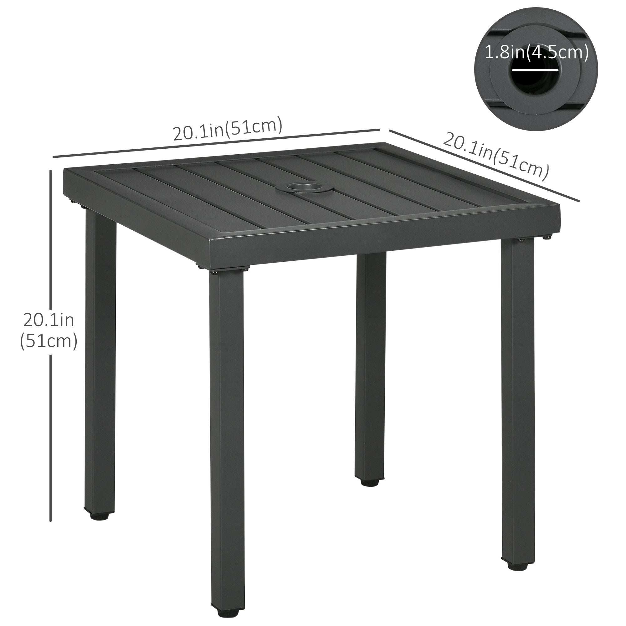 Outsunny Outdoor Side Table, Patio End Table with Umbrella Hole, Small Coffee Table with Steel Frame for Balcony, Gray