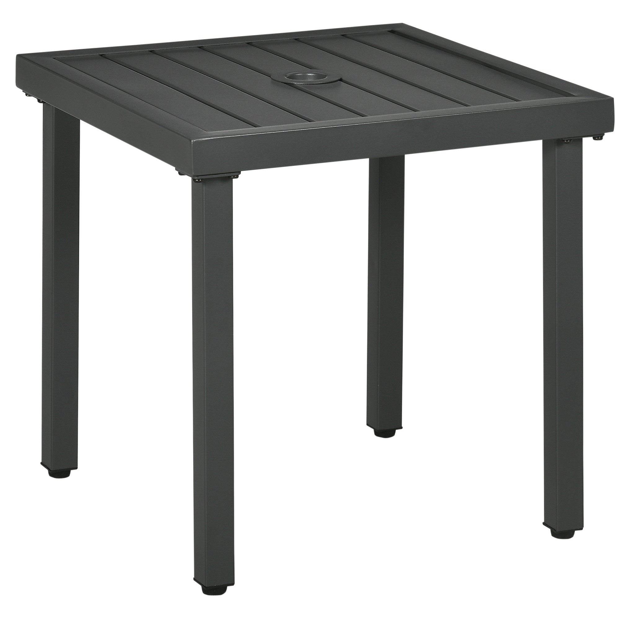 Outsunny Outdoor Side Table, Patio End Table with Umbrella Hole, Small Coffee Table with Steel Frame for Balcony, Gray