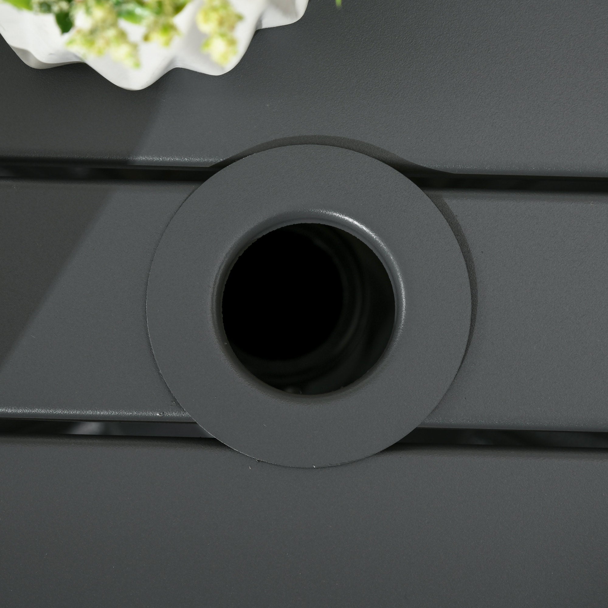 Outsunny Outdoor Side Table, Patio End Table with Umbrella Hole, Small Coffee Table with Steel Frame for Balcony, Gray