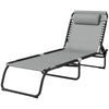 Outsunny Outdoor Folding Lounge Chair, 4-Level Adjustable Chaise Lounge with Headrest, Tanning Chair Beach Bed, Reclining Lounger Cot for Camping, Hiking, Backyard, Light Grey