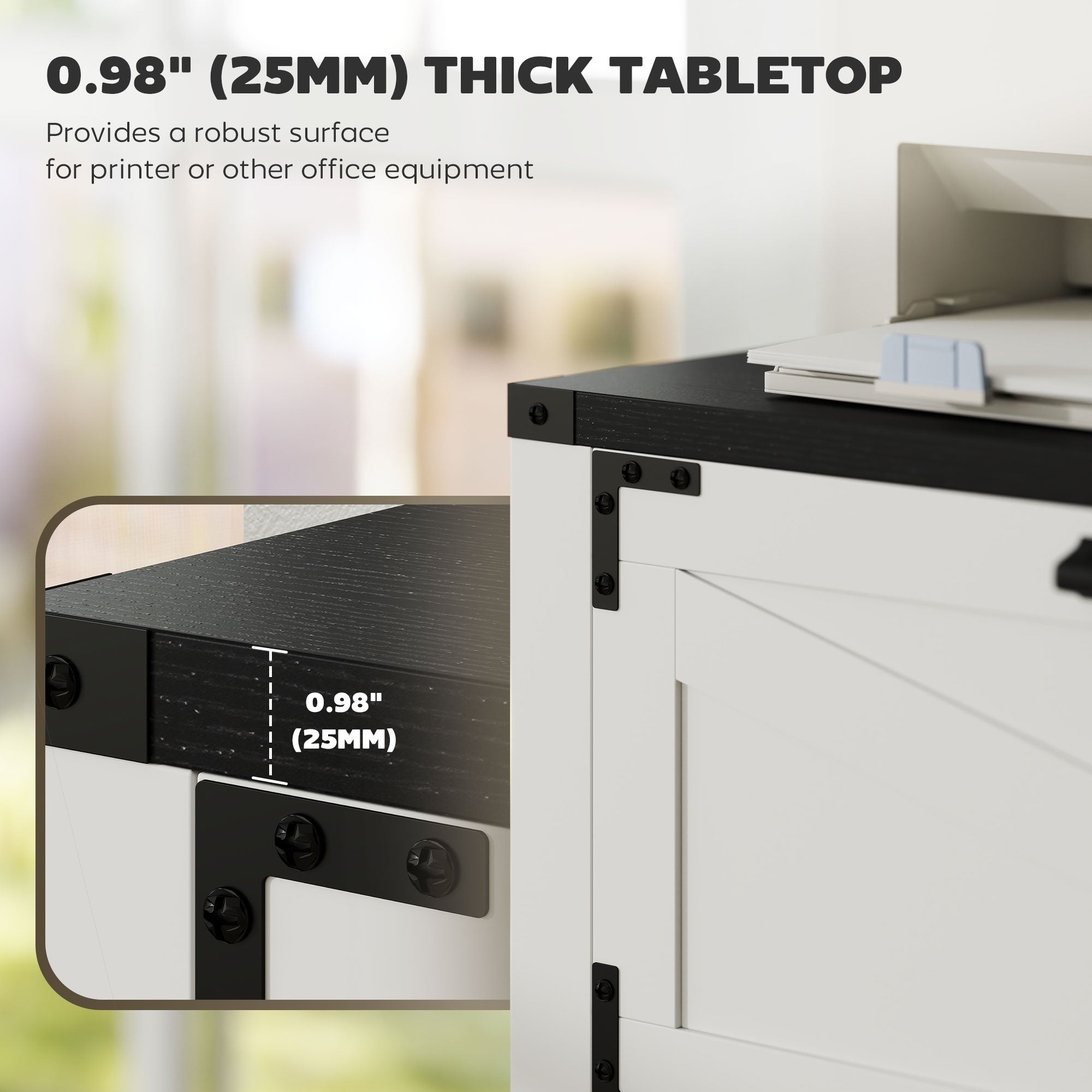 HOMCOM 4 Drawer File Cabinet, Farmhouse Lateral Filing Cabinet with Adjustable Hanging Bars for Letter, A4 and Legal Size, Printer Stand for Home Office, White