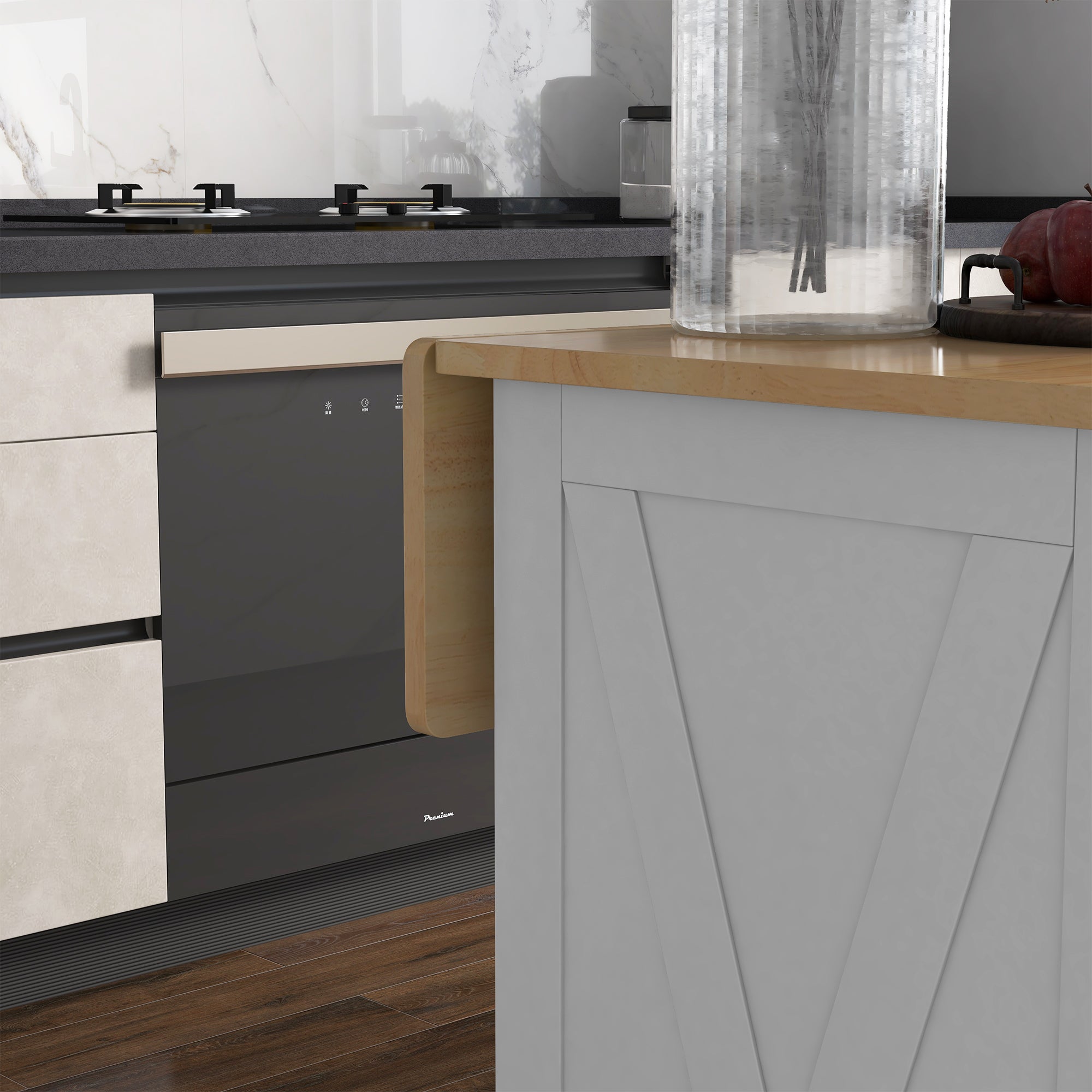 HOMCOM Rolling Kitchen Island with Drop Leaf Wood Breakfast Bar, Farmhouse Kitchen Cart with 2 Drawers, Adjustable Shelves for Dining Room (White)