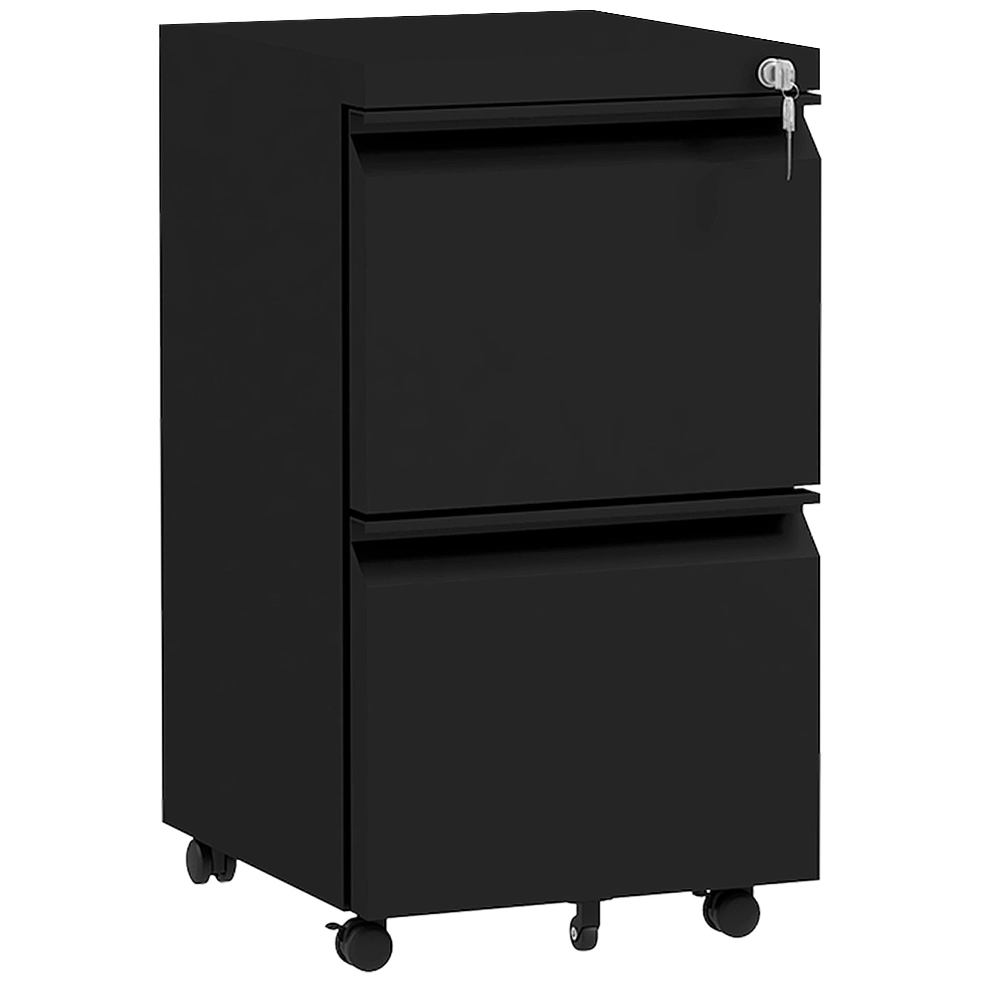 Vinsetto Mobile Vertical Filing Cabinet with Lock, 2-Drawer Steel File Cabinet with Adjustable Hanging Bar for Letter, A4 and Legal Size, Black