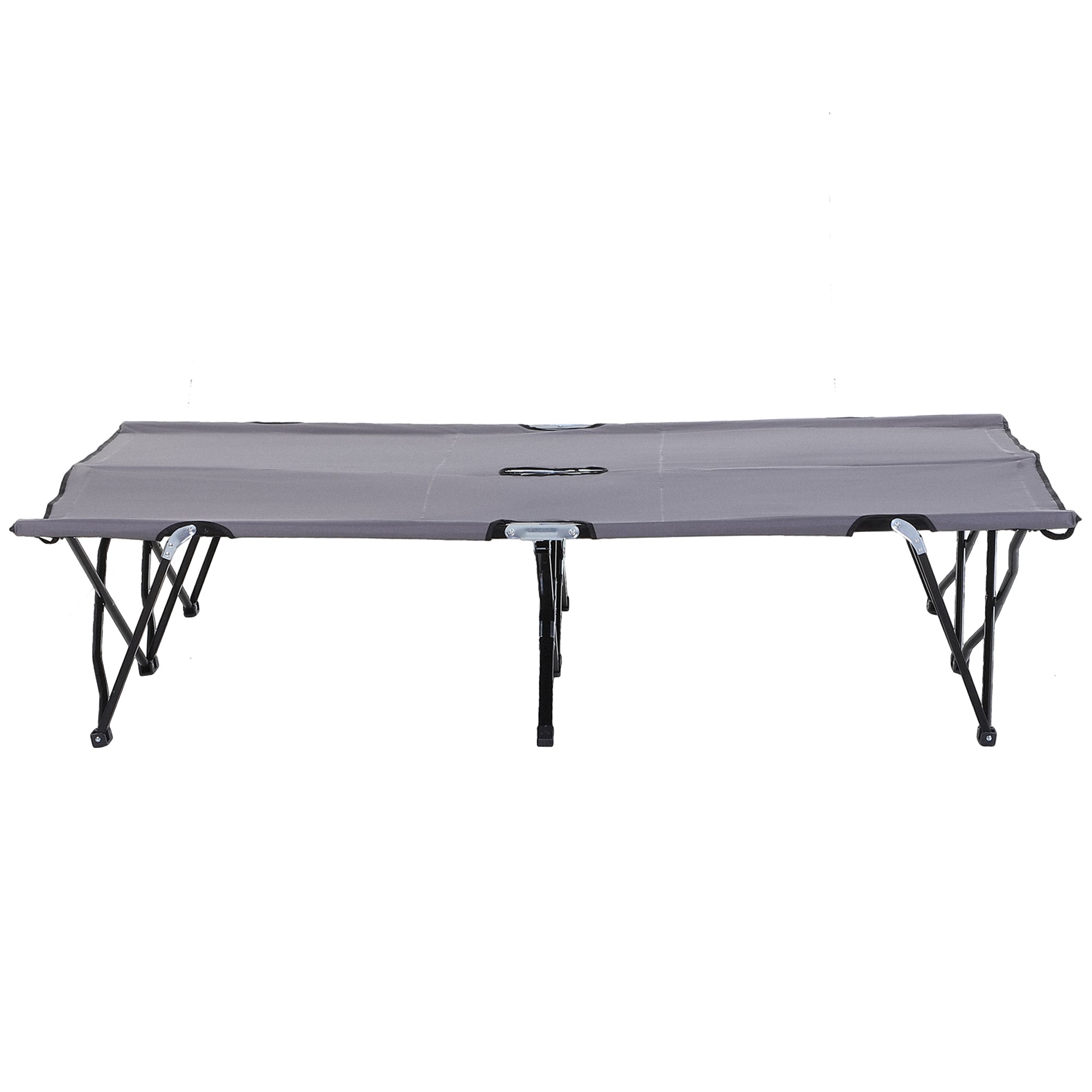 Outsunny 76" Two Person Folding Camping Cot Outdoor Portable Double Cot Wide Military Sleeping Bed w/ Carrying Bag Grey