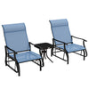 Outsunny 3PCs Glider Rocking Chairs with Table, Outdoor Gliders with Steel Frame, Mesh Seat, Tempered Glass Table Top for Patio, Garden, Backyard, Deck, Porch, Light Blue
