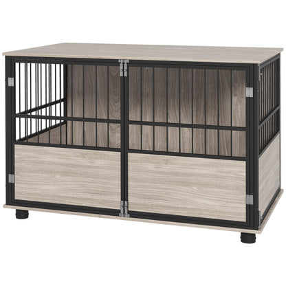 PawHut 39.5" Dog Crate Furniture End Table, Wooden Dog Kennel Indoor Pet House with 3 Doors, for Small to Large Dogs
