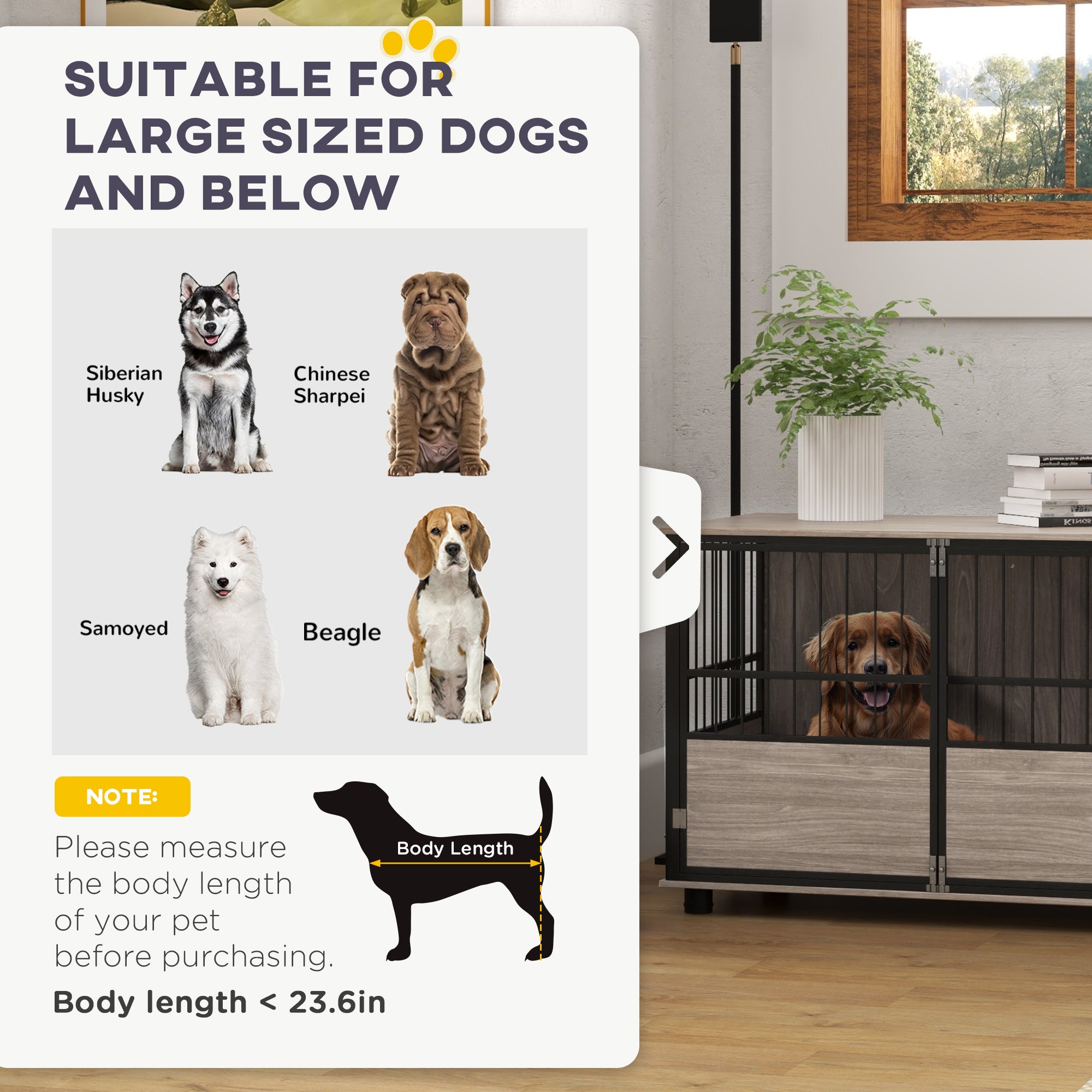 PawHut 39.5" Dog Crate Furniture End Table, Wooden Dog Kennel Indoor Pet House with 3 Doors, for Small to Large Dogs