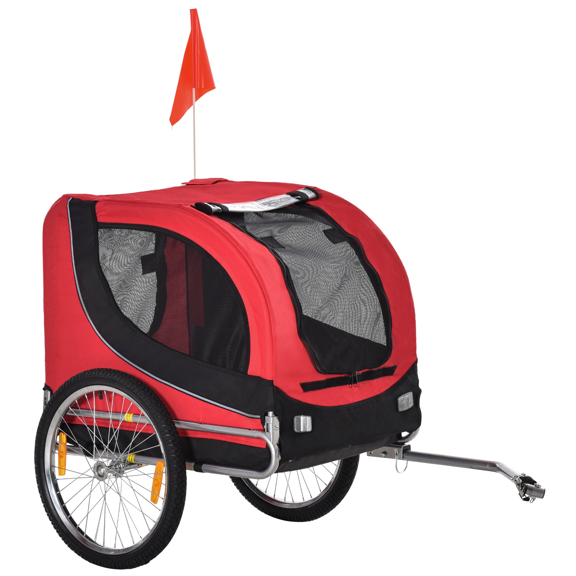 PawHut Steel Dog Bike Trailer Pet Cart Carrier for Bicycle Kit Water Resistant with Hitch Coupler Travel Black and Red
