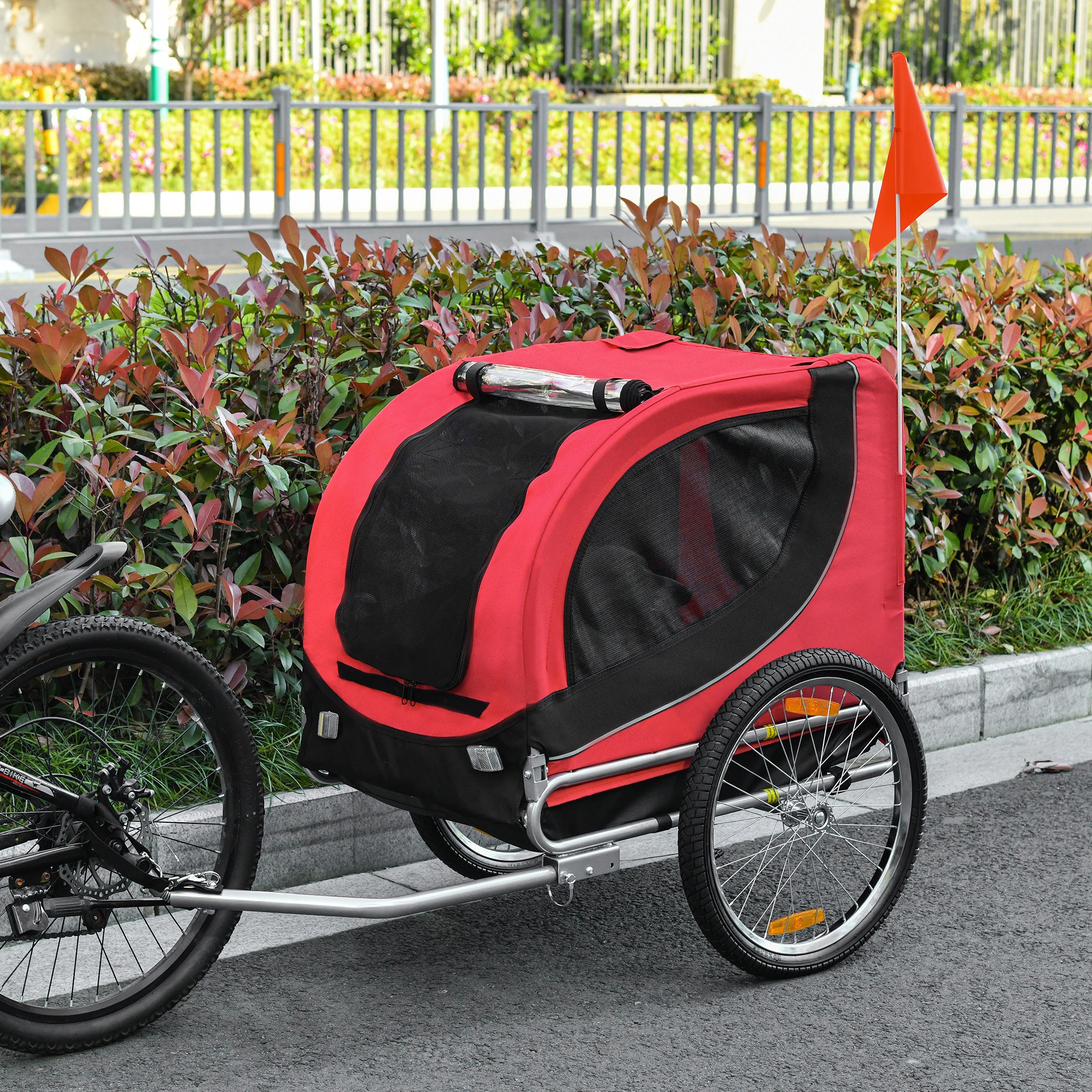 PawHut Steel Dog Bike Trailer Pet Cart Carrier for Bicycle Kit Water Resistant with Hitch Coupler Travel Black and Red