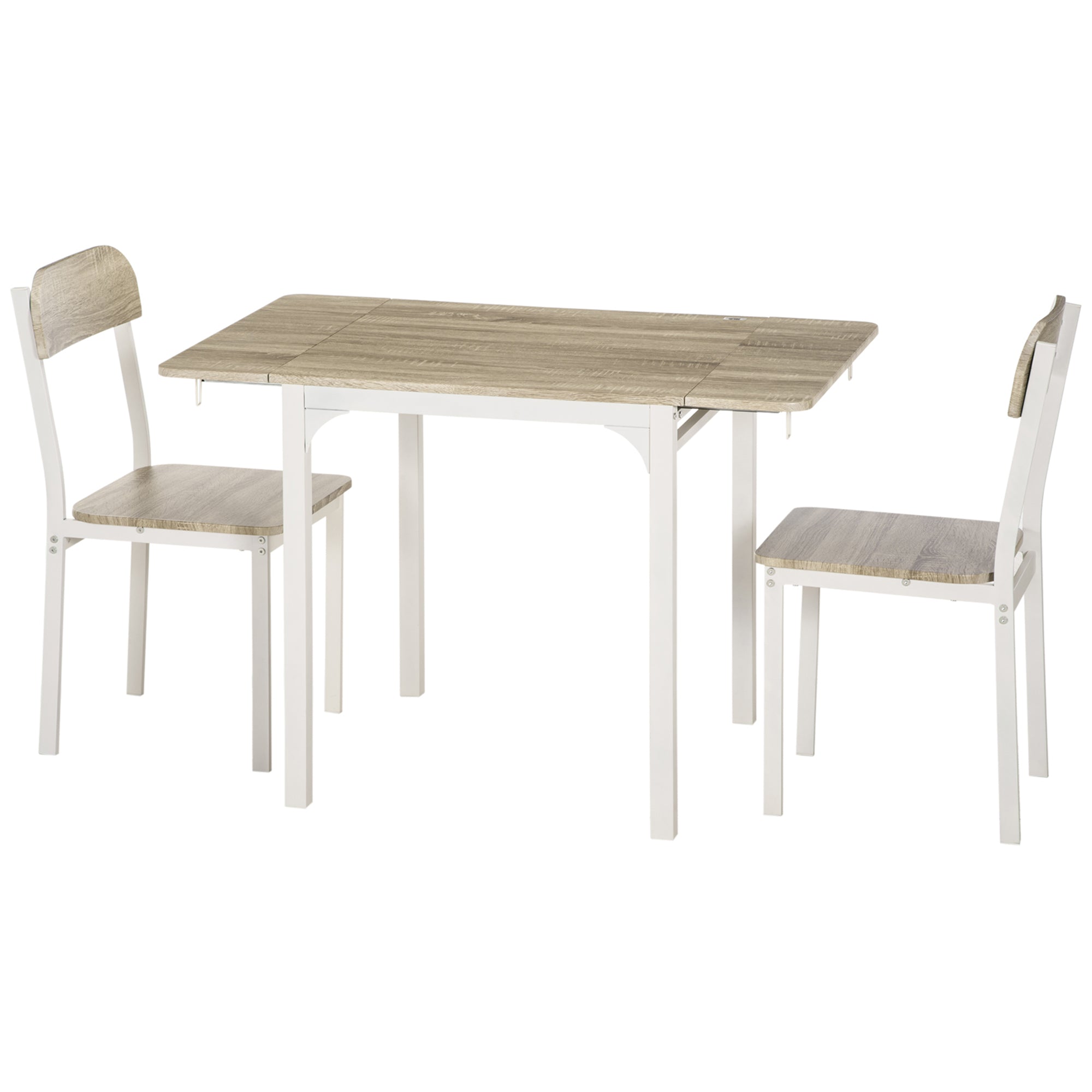 HOMCOM Dining Table Set for 2, 3-Piece Kitchen Table Set for 2, Folding Rectangular Dining Table with 2 Drop Leaves, 2 Chairs for Dining Room, Dinette, Breakfast Nook, Oak