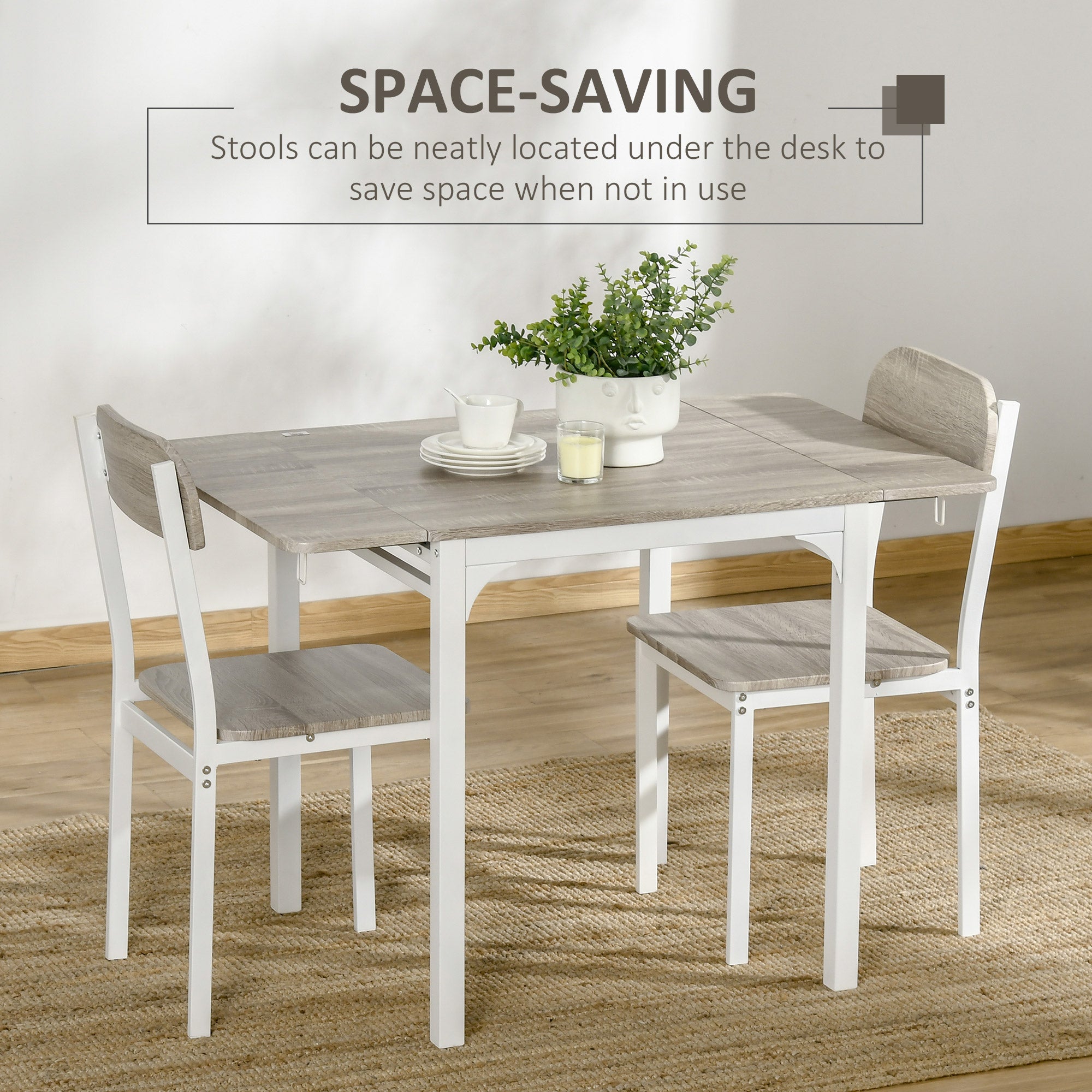 HOMCOM Dining Table Set for 2, 3-Piece Kitchen Table Set for 2, Folding Rectangular Dining Table with 2 Drop Leaves, 2 Chairs for Dining Room, Dinette, Breakfast Nook, Oak