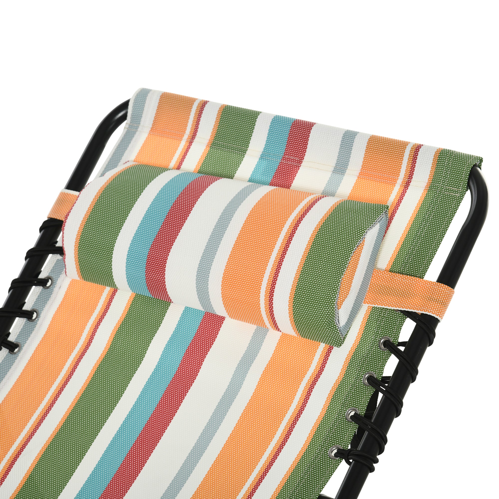 Outsunny Outdoor Folding Lounge Chair, 4-Level Adjustable Chaise Lounge with Headrest, Tanning Chair Beach Bed, Reclining Lounger Cot for Camping, Hiking, Backyard, Multicoloured