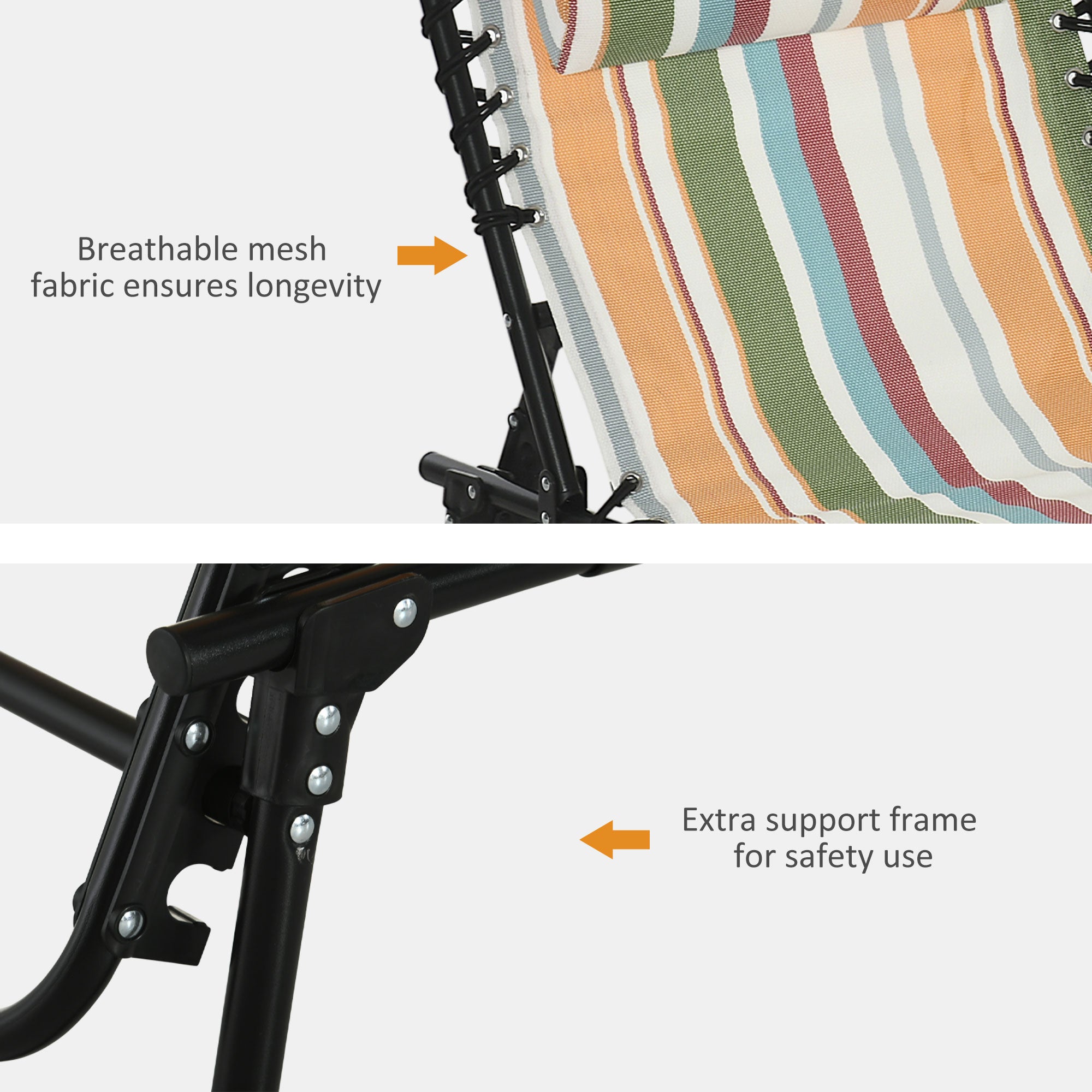 Outsunny Outdoor Folding Lounge Chair, 4-Level Adjustable Chaise Lounge with Headrest, Tanning Chair Beach Bed, Reclining Lounger Cot for Camping, Hiking, Backyard, Multicoloured