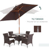 Outsunny 6.6 x 5ft Fir Wooden Patio Umbrella Market Parasol Tilt Mechanism 6 Ribs Garden Sunshade Coffee