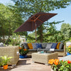 Outsunny 6.6 x 5ft Fir Wooden Patio Umbrella Market Parasol Tilt Mechanism 6 Ribs Garden Sunshade Coffee