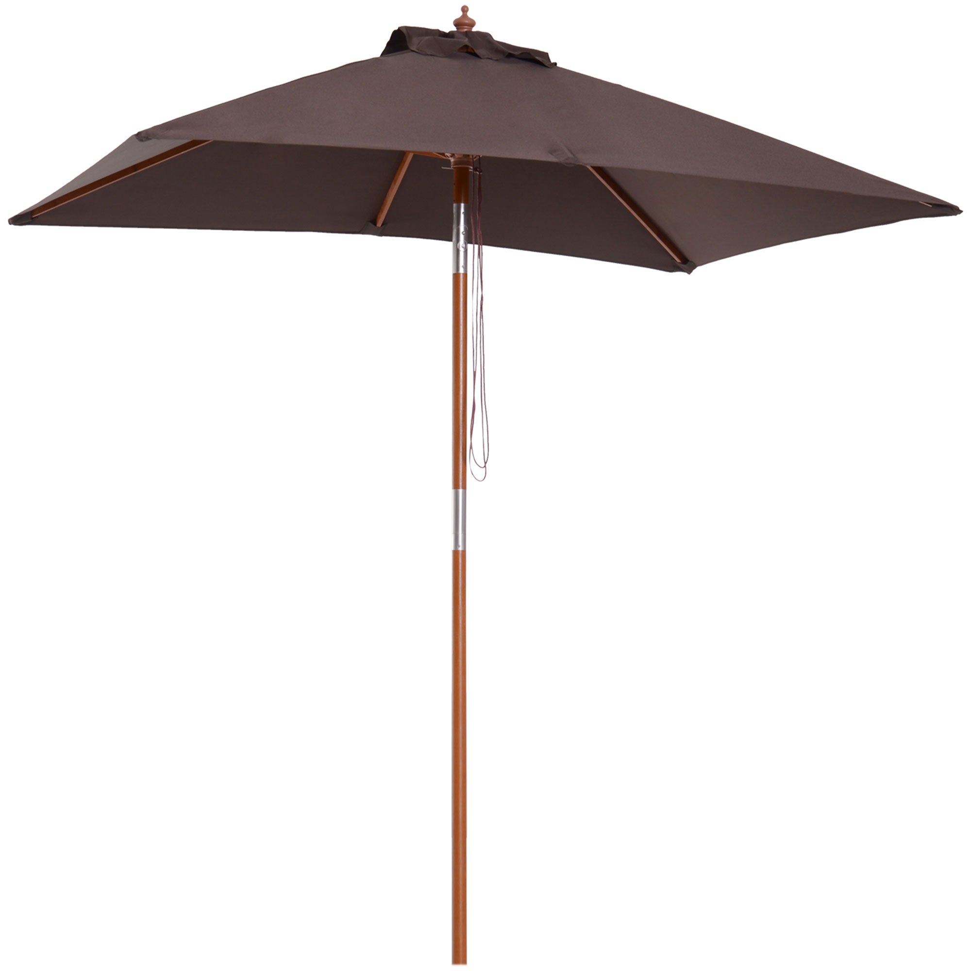 Outsunny 6.6 x 5ft Fir Wooden Patio Umbrella Market Parasol Tilt Mechanism 6 Ribs Garden Sunshade Coffee