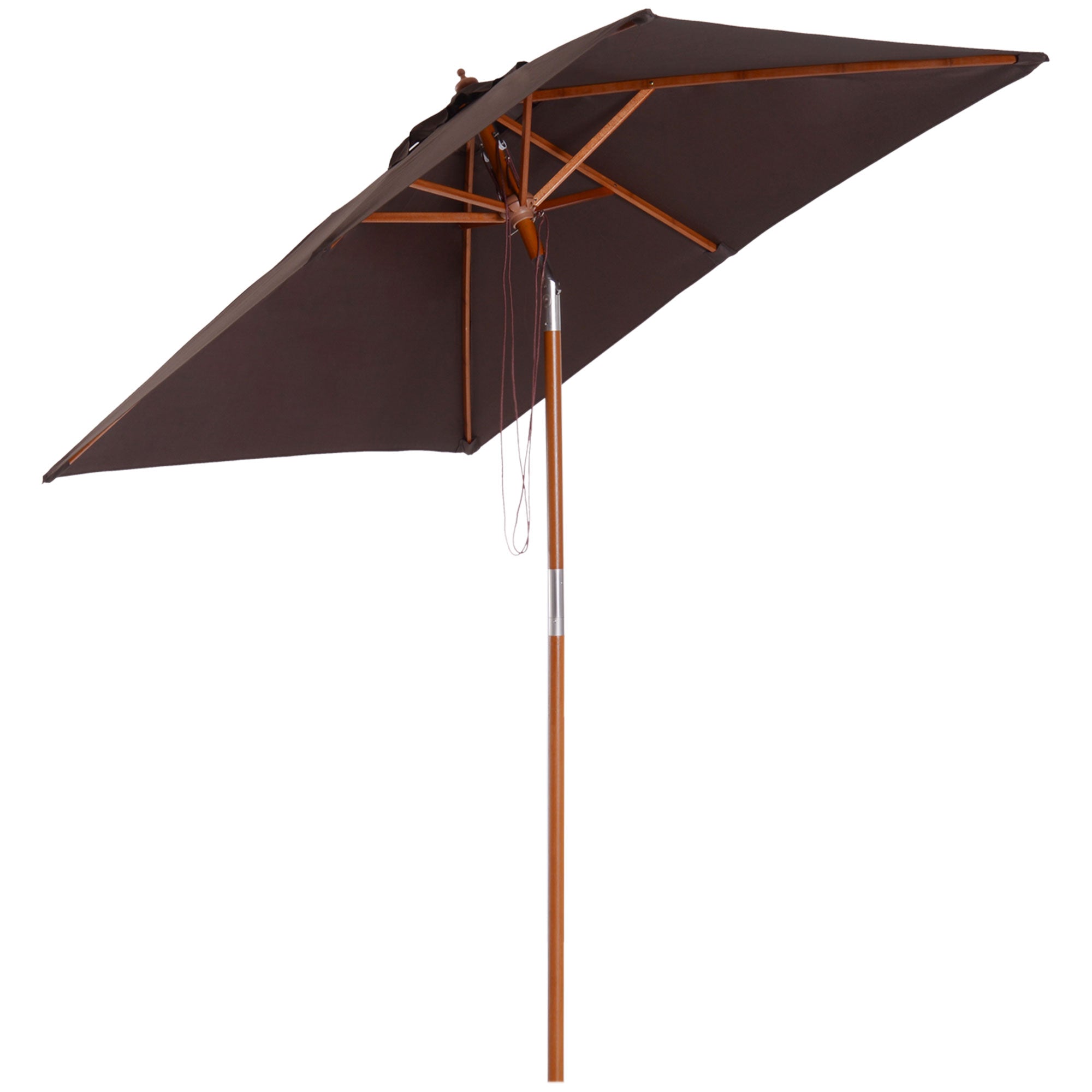 Outsunny 6.6 x 5ft Fir Wooden Patio Umbrella Market Parasol Tilt Mechanism 6 Ribs Garden Sunshade Coffee