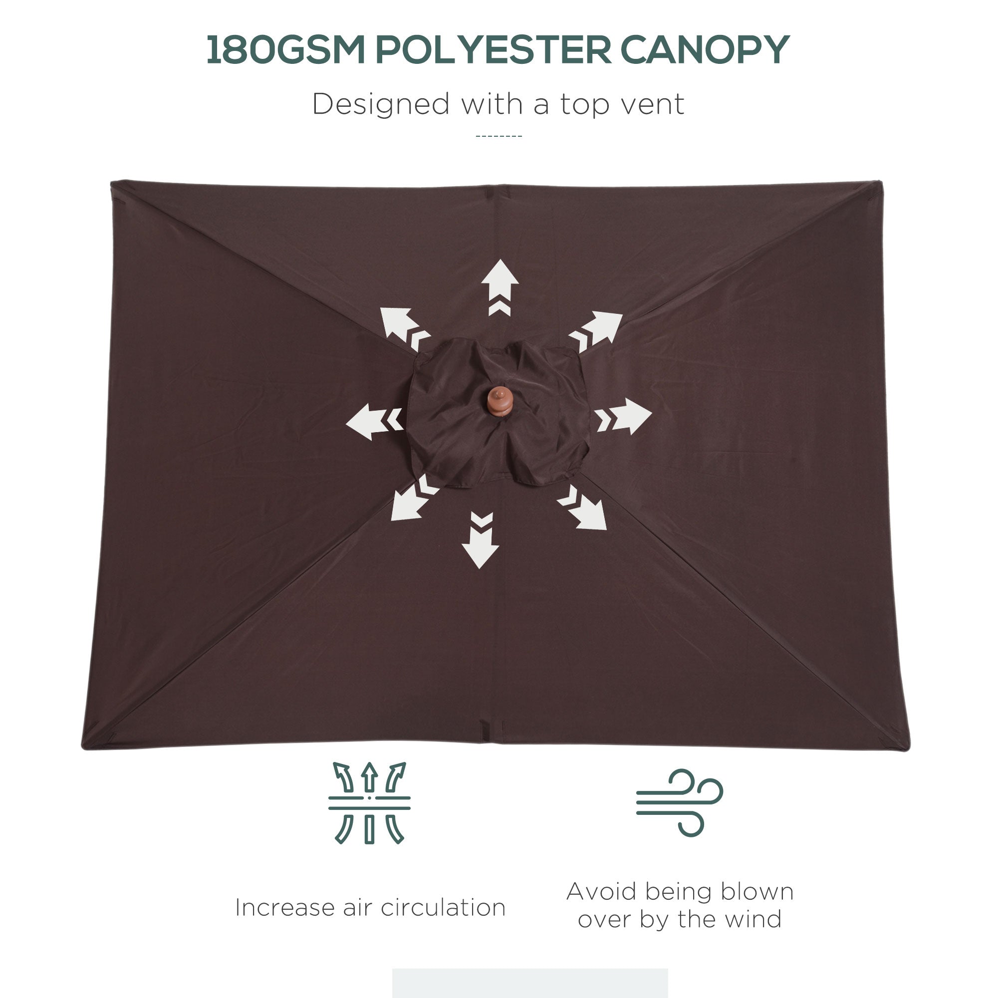 Outsunny 6.6 x 5ft Fir Wooden Patio Umbrella Market Parasol Tilt Mechanism 6 Ribs Garden Sunshade Coffee