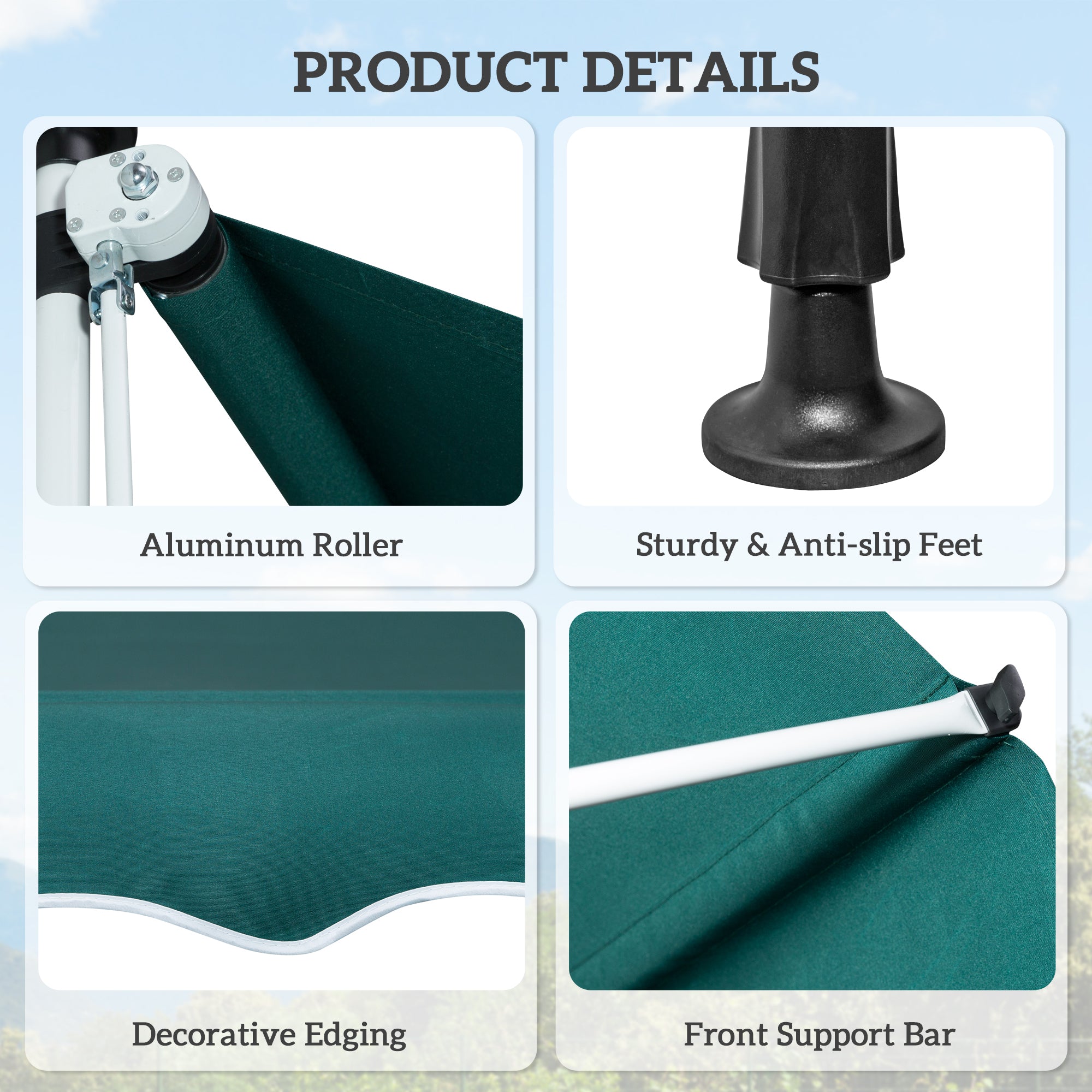 Outsunny 6.6'x5' Manual Retractable Patio Awning Window Door Sun Shade Deck Canopy Shelter Water Resistant UV Protector Green