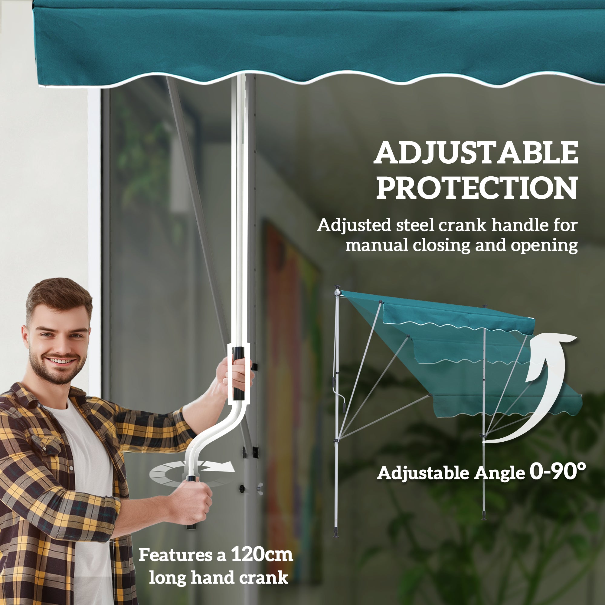 Outsunny 6.6'x5' Manual Retractable Patio Awning Window Door Sun Shade Deck Canopy Shelter Water Resistant UV Protector Green