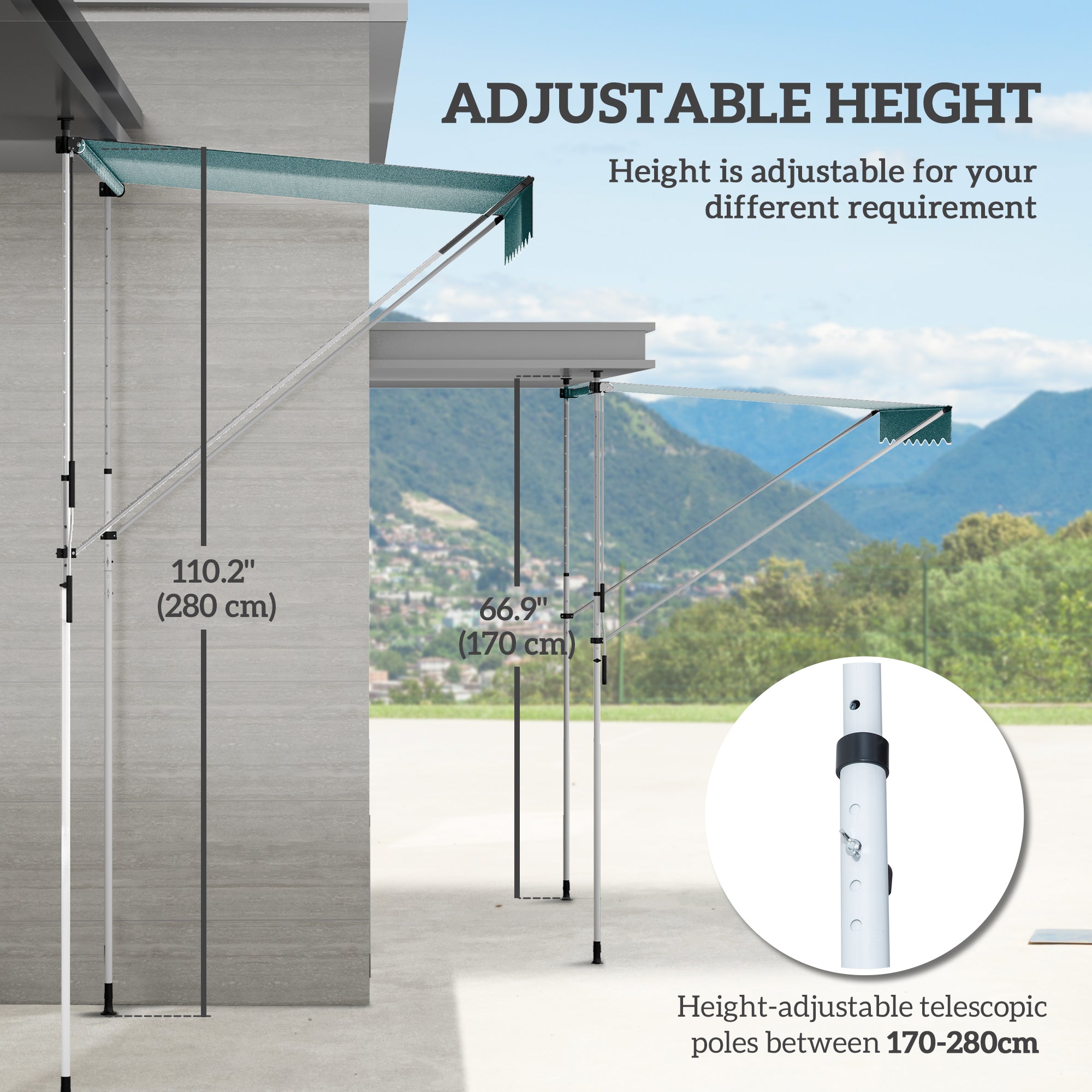 Outsunny 6.6'x5' Manual Retractable Patio Awning Window Door Sun Shade Deck Canopy Shelter Water Resistant UV Protector Green