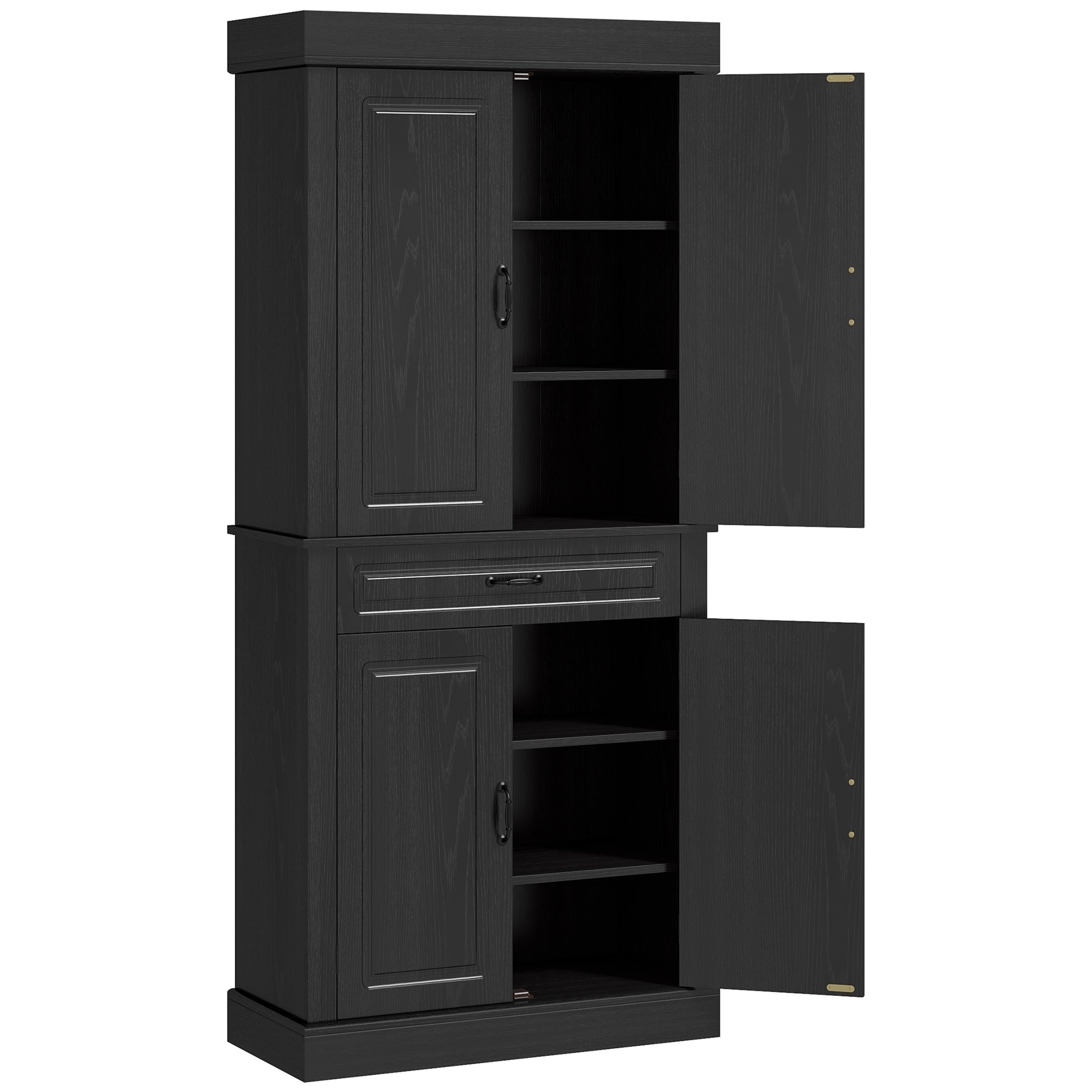 HOMCOM 71" Kitchen Pantry Cabinet, Freestanding Kitchen Pantry Storage Cabinet with Doors and Shelves, Distressed Black