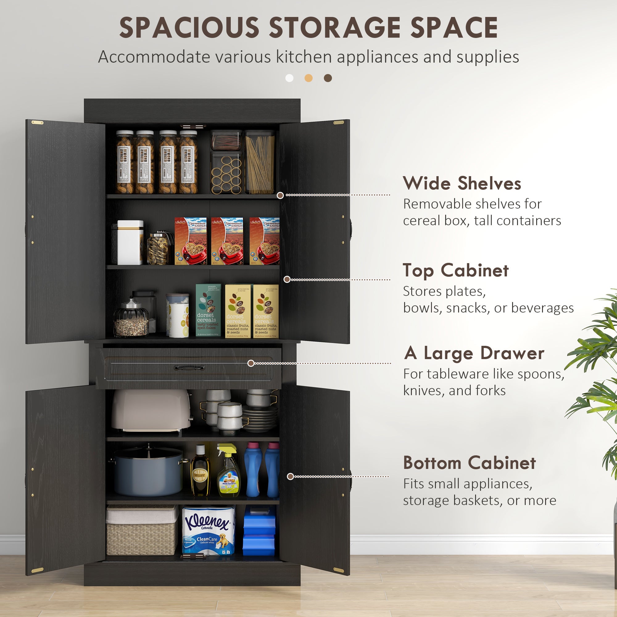 HOMCOM 71" Kitchen Pantry Cabinet, Freestanding Kitchen Pantry Storage Cabinet with Doors and Shelves, Distressed Black