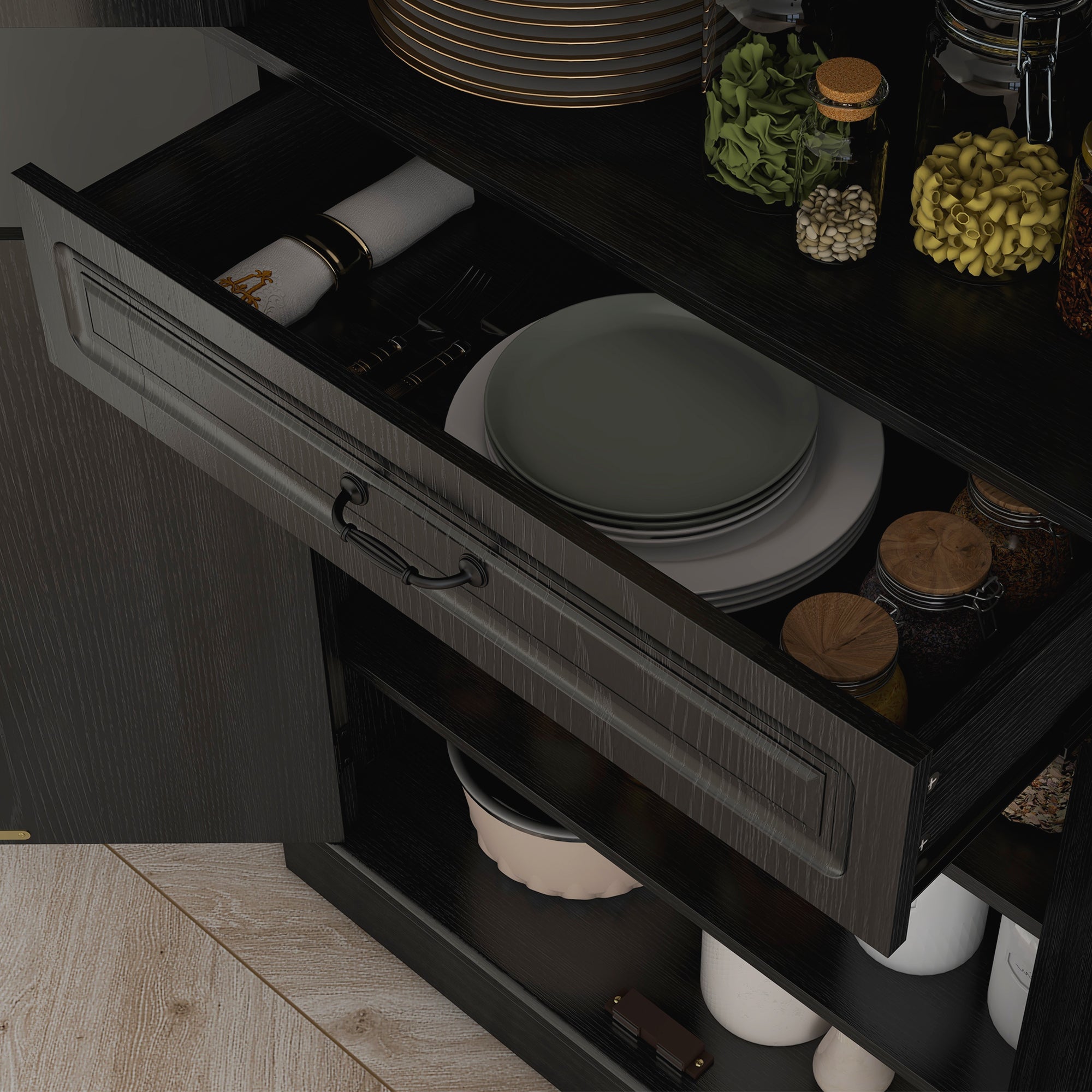 HOMCOM 71" Kitchen Pantry Cabinet, Freestanding Kitchen Pantry Storage Cabinet with Doors and Shelves, Distressed Black