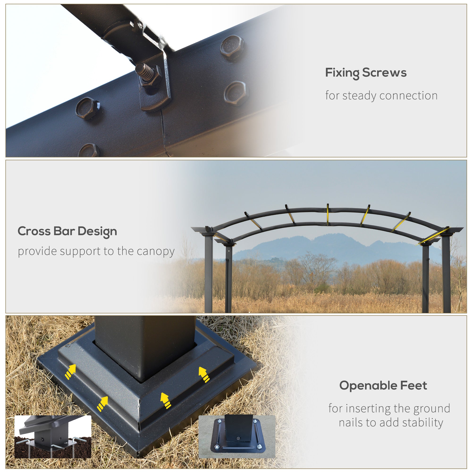 Outsunny 10' x 8' Outdoor Retractable Canopy Pergola Steel Frame Patio Pergola Shelter Sun Shade with Arc Roof, Beige