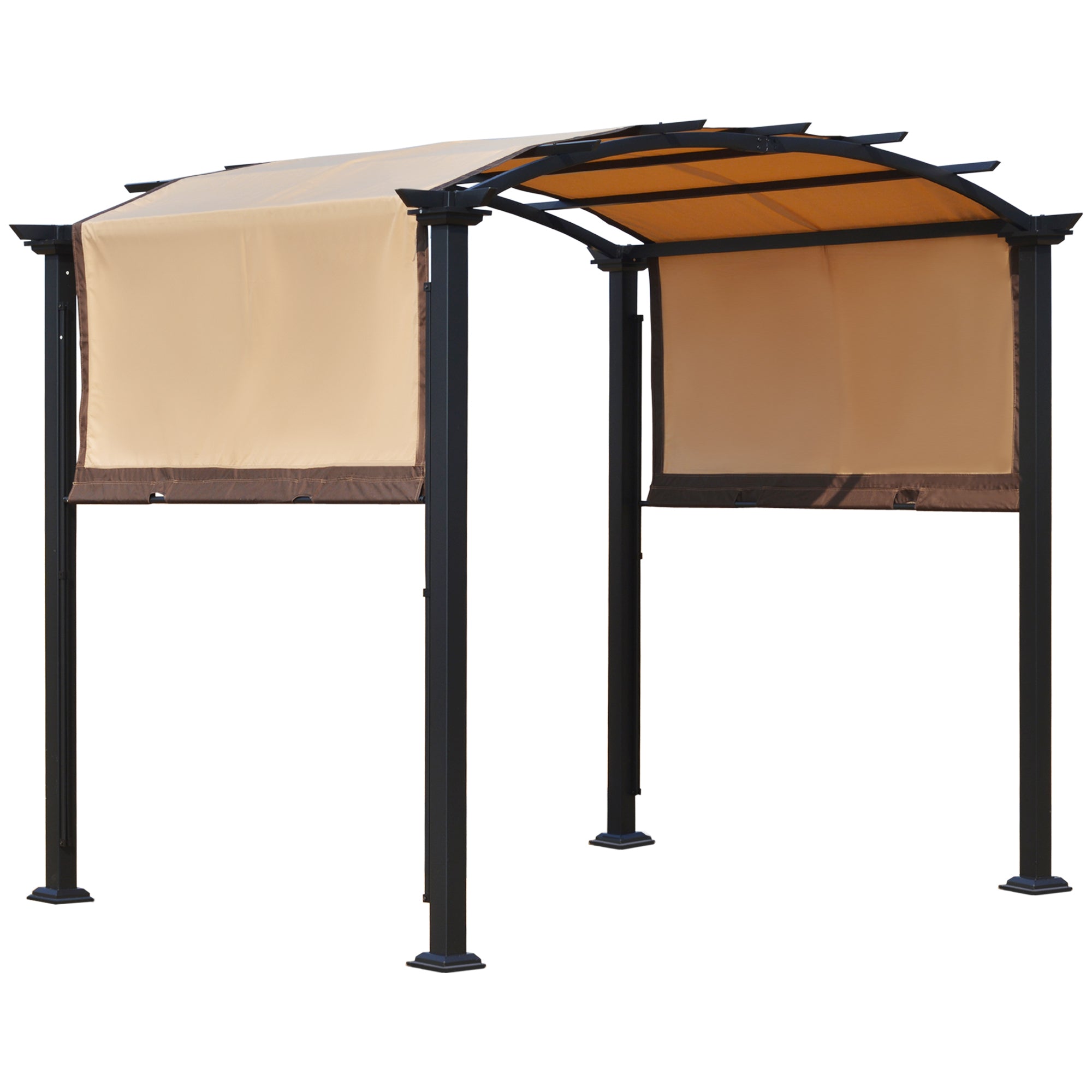 Outsunny 10' x 8' Outdoor Retractable Canopy Pergola Steel Frame Patio Pergola Shelter Sun Shade with Arc Roof, Beige