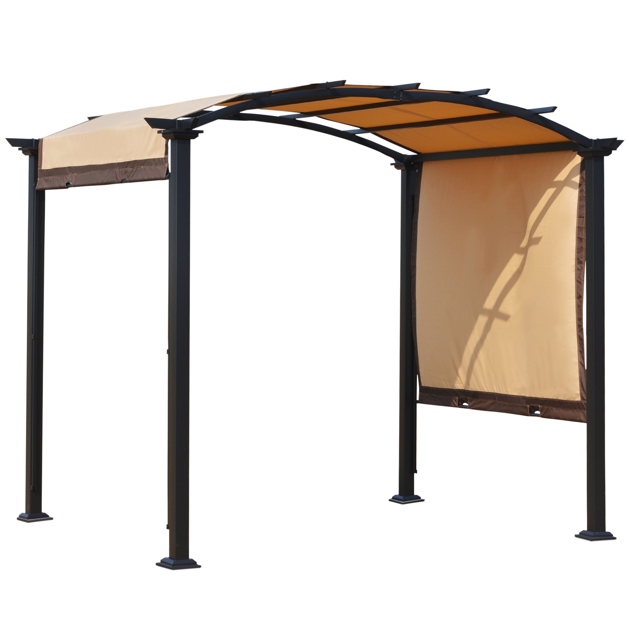 Outsunny 10' x 8' Outdoor Retractable Canopy Pergola Steel Frame Patio Pergola Shelter Sun Shade with Arc Roof, Beige