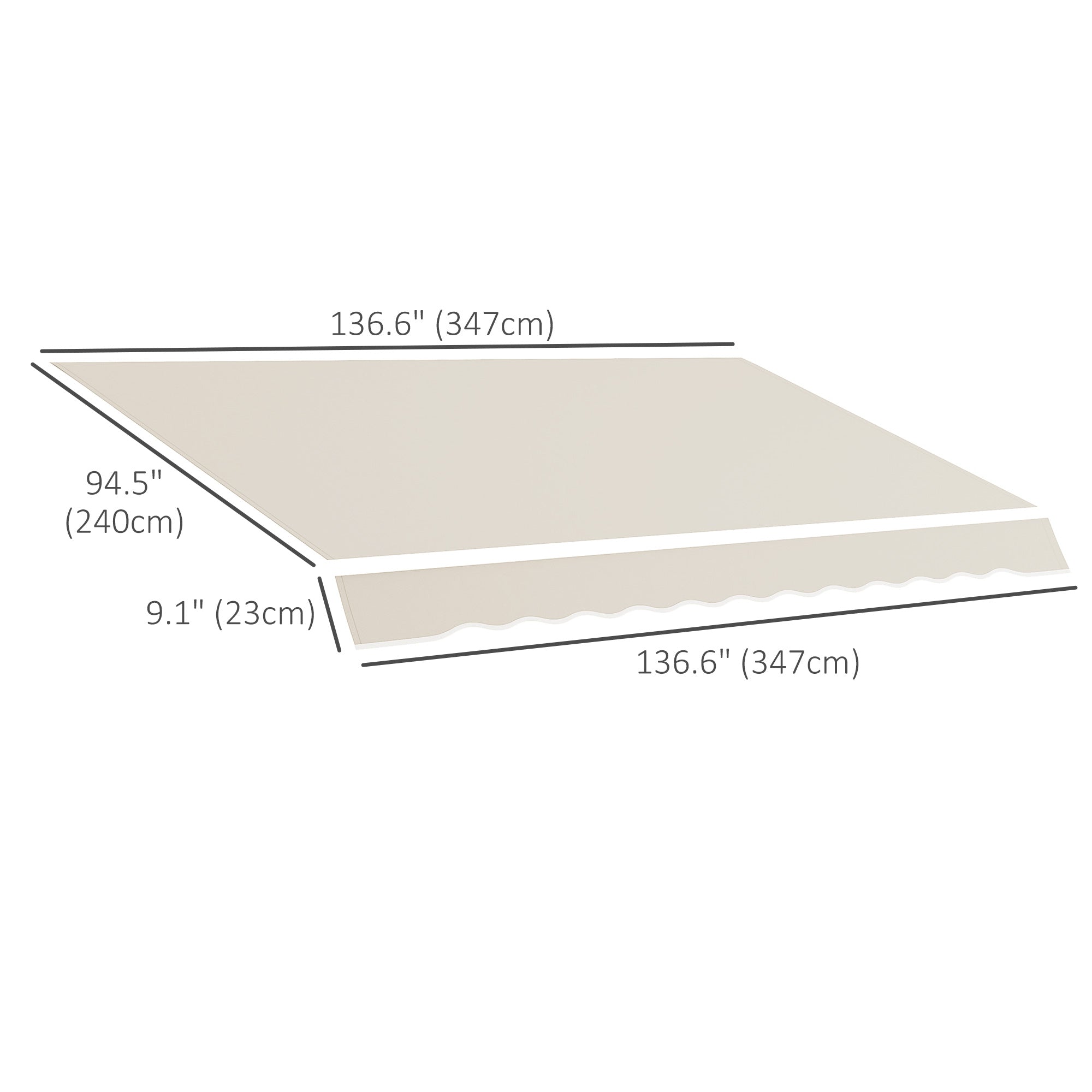 Outsunny 11' x 8' Retractable Awning Fabric Replacement Outdoor Sunshade Canopy Awning Cover, UV Protection, Cream White