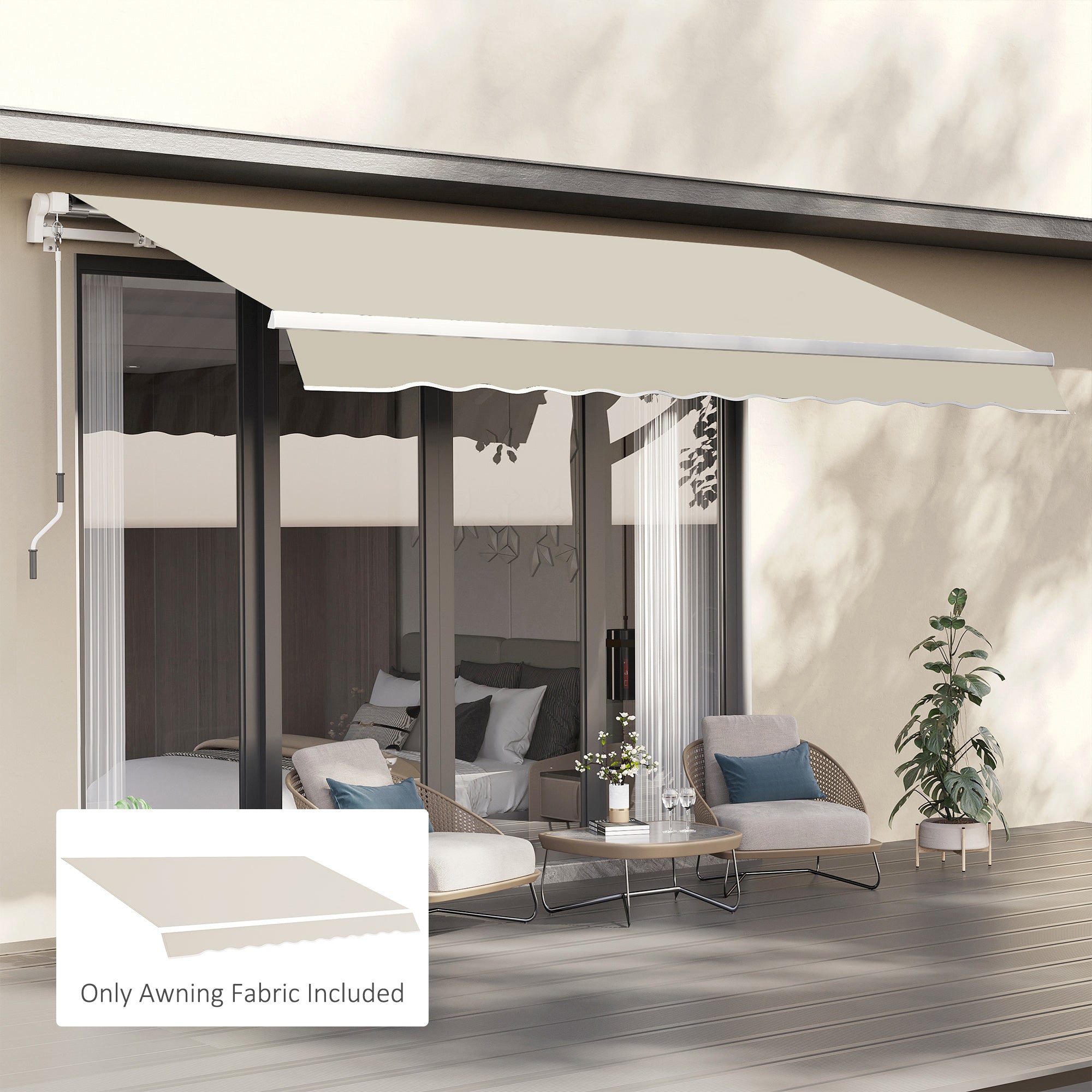 Outsunny 11' x 8' Retractable Awning Fabric Replacement Outdoor Sunshade Canopy Awning Cover, UV Protection, Cream White