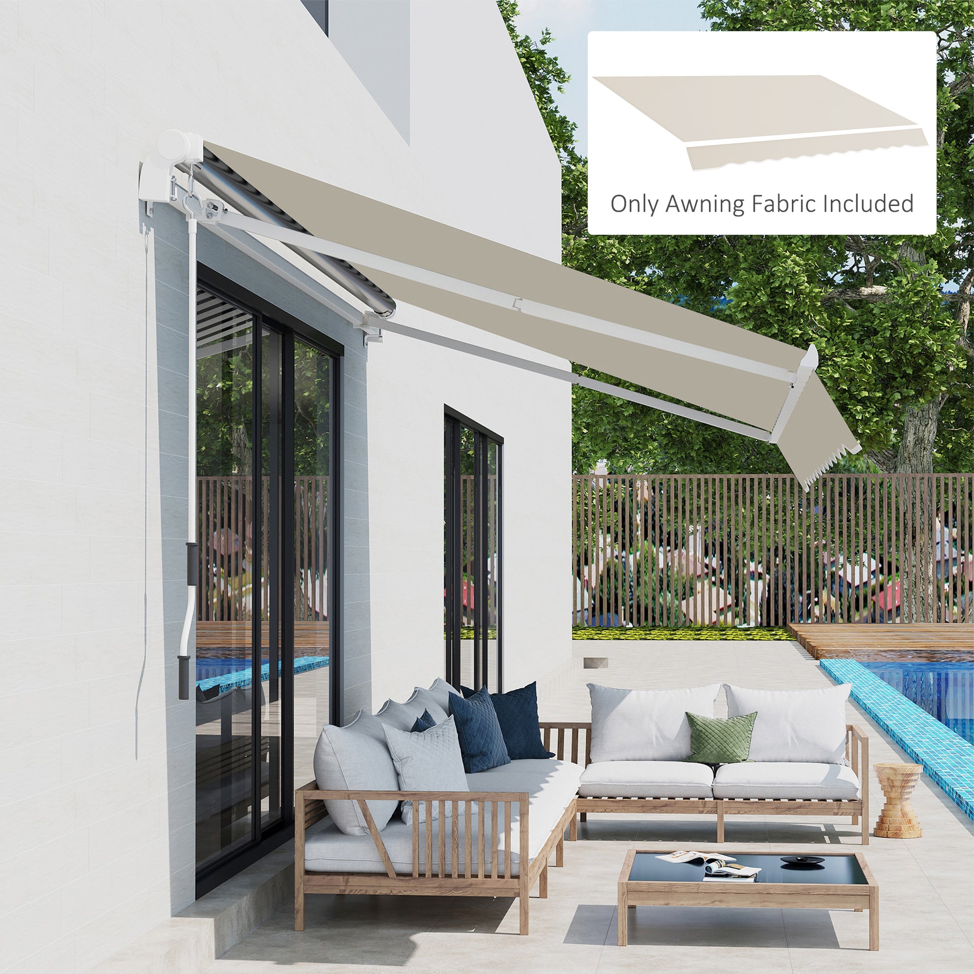 Outsunny 11' x 8' Retractable Awning Fabric Replacement Outdoor Sunshade Canopy Awning Cover, UV Protection, Cream White