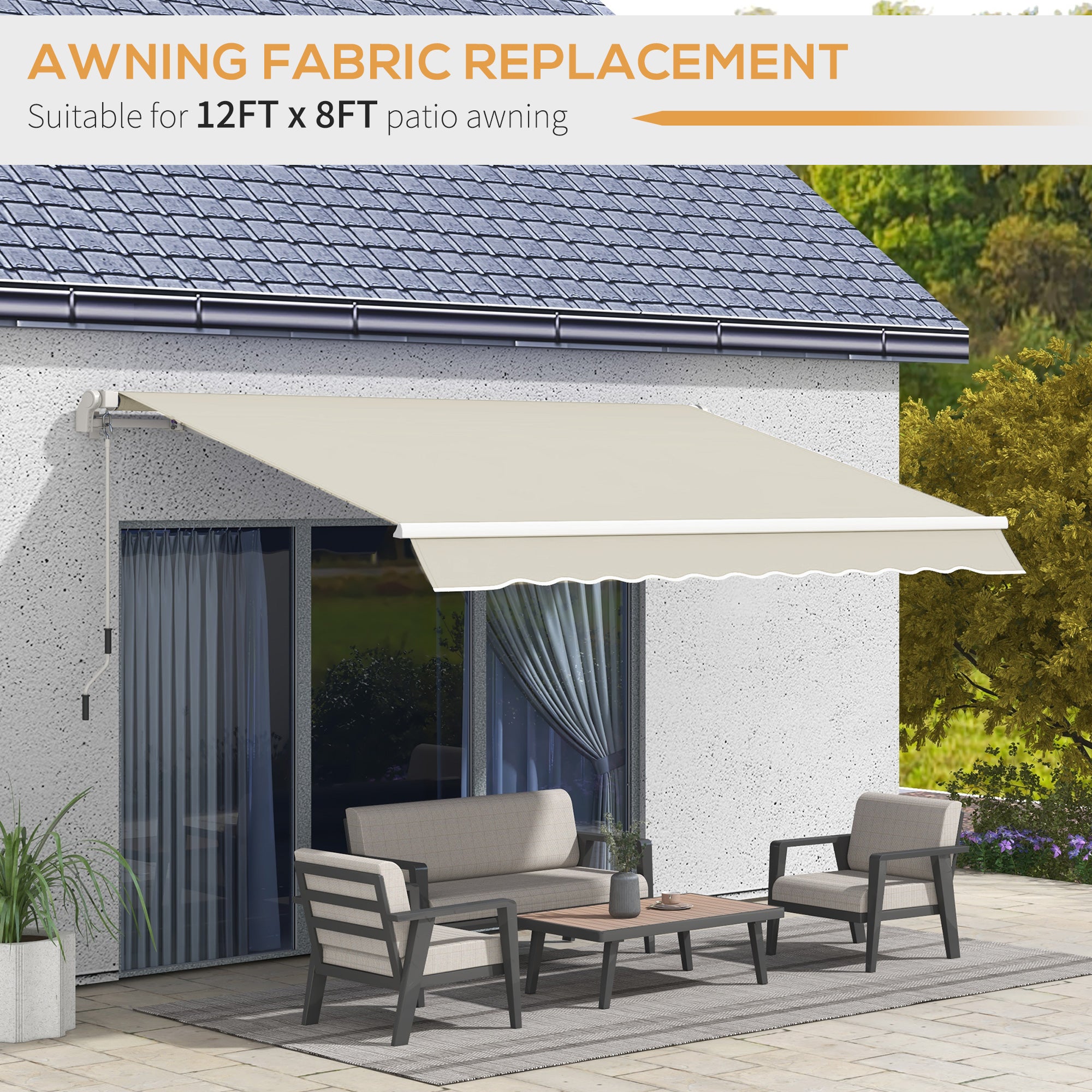 Outsunny 11' x 8' Retractable Awning Fabric Replacement Outdoor Sunshade Canopy Awning Cover, UV Protection, Cream White