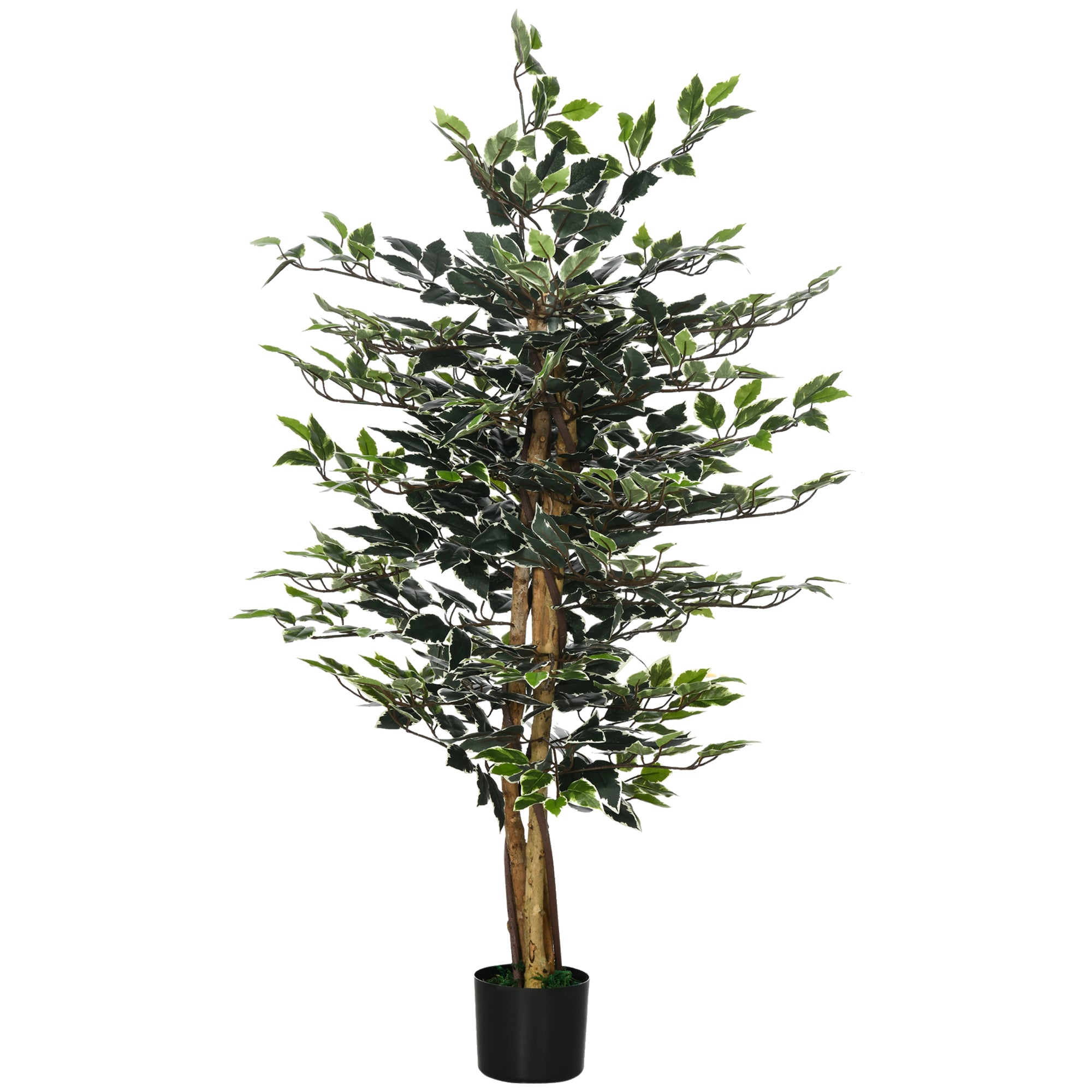 HOMCOM 4.3FT Artificial Ficus Tree, Fake Tree with Leaves, Faux Plant in Nursery Pot for Indoor and Outdoor Decoration