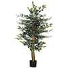 HOMCOM 4.3FT Artificial Ficus Tree, Fake Tree with Leaves, Faux Plant in Nursery Pot for Indoor and Outdoor Decoration